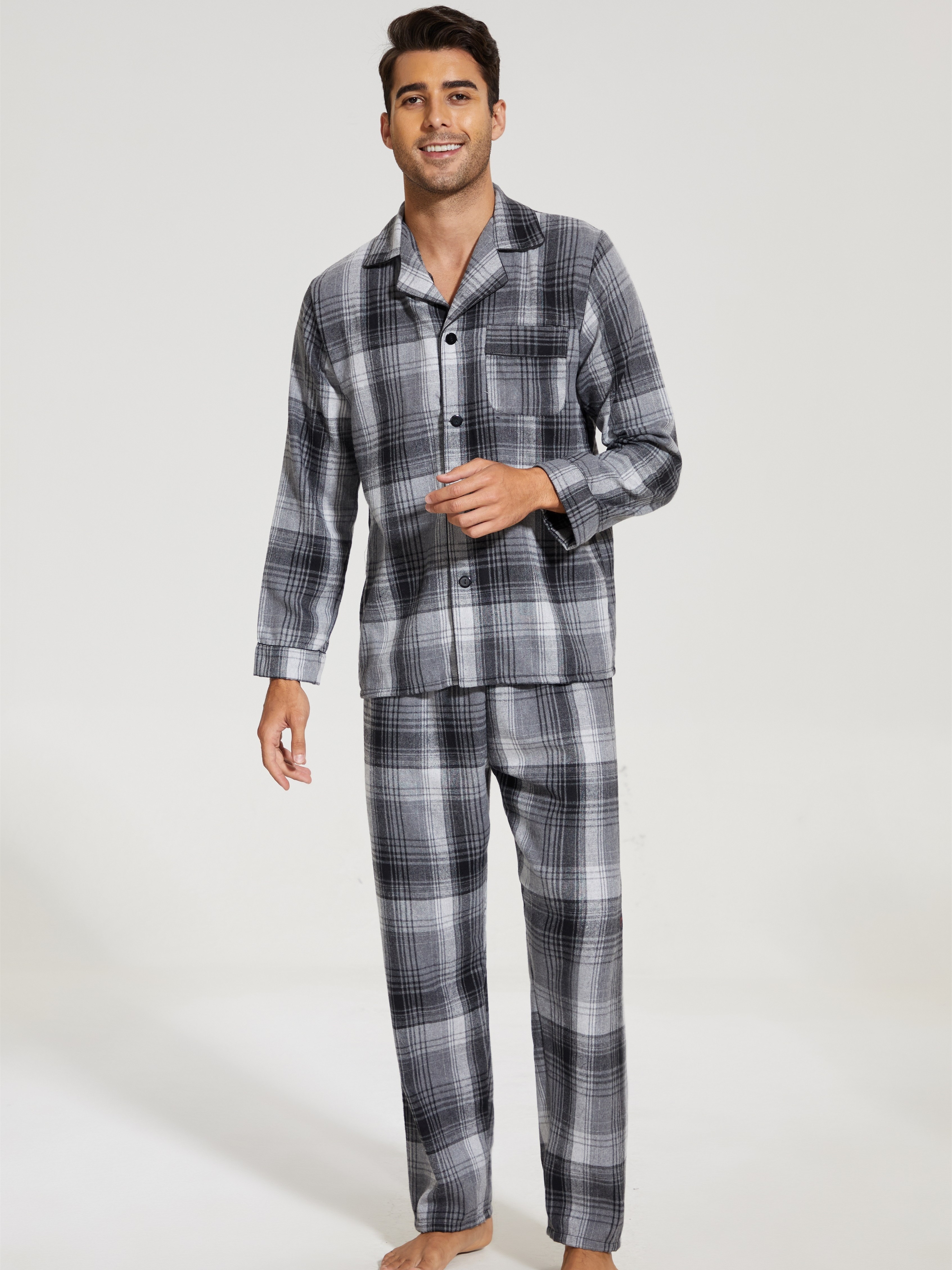 Men's Simple Style Casual Home Pajamas Sets Soild Long - Temu Canada