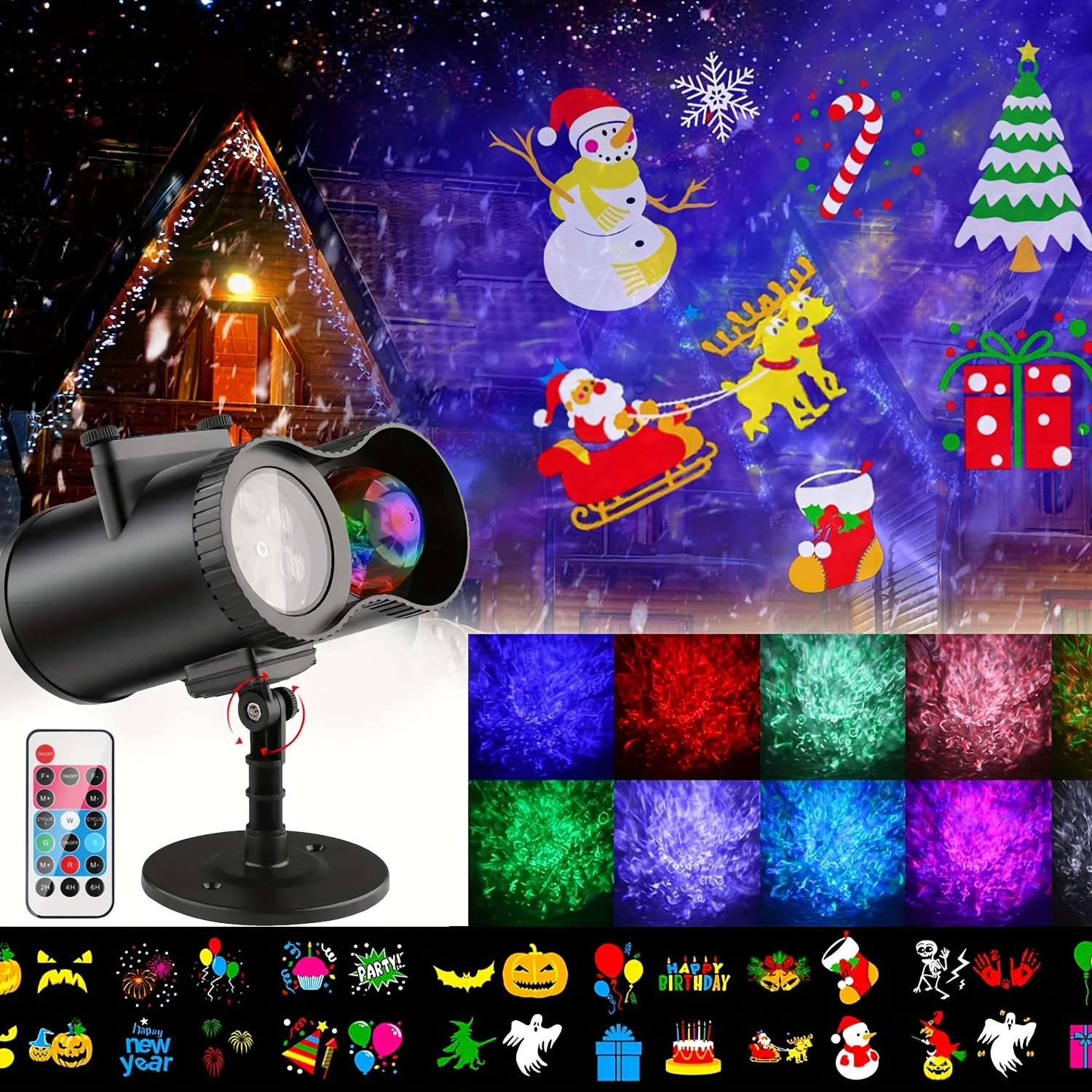 Christmas Projector Lights Outdoor, Party Laser Light Projection 8 Patterns  Waterproof with Timer Speed Flash Mode Setting Landscape Spotlight for