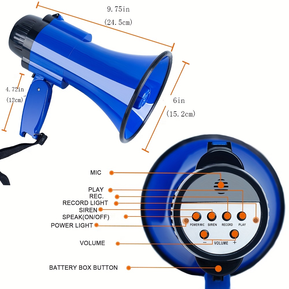  portable megaphone speaker with voice siren alarm 240s recording adjustable handle strap battery powered abs material operating voltage 36v details 2