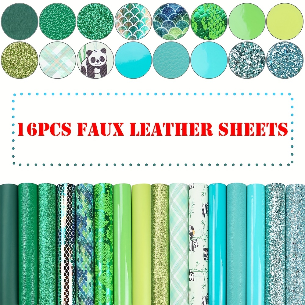 New Colors Blue Green Series Faux Leather Fabric Sheets - Temu