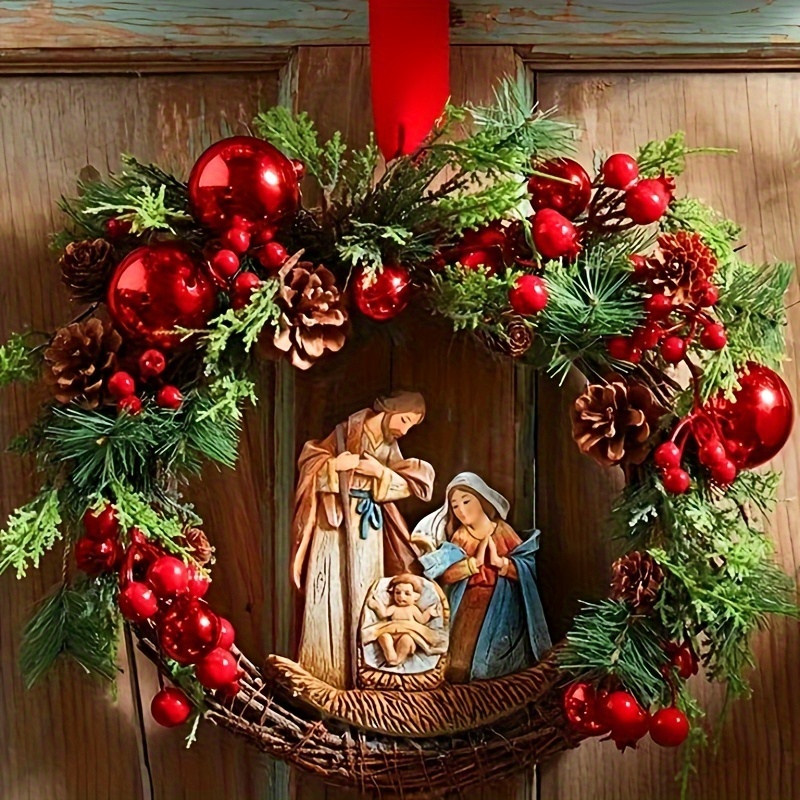 Guirnalda de placa colgante para puerta, decoraciones navideñas de madera  verde y plástico, guirnaldas y coronas para puerta, suministros de  decoración de fiesta