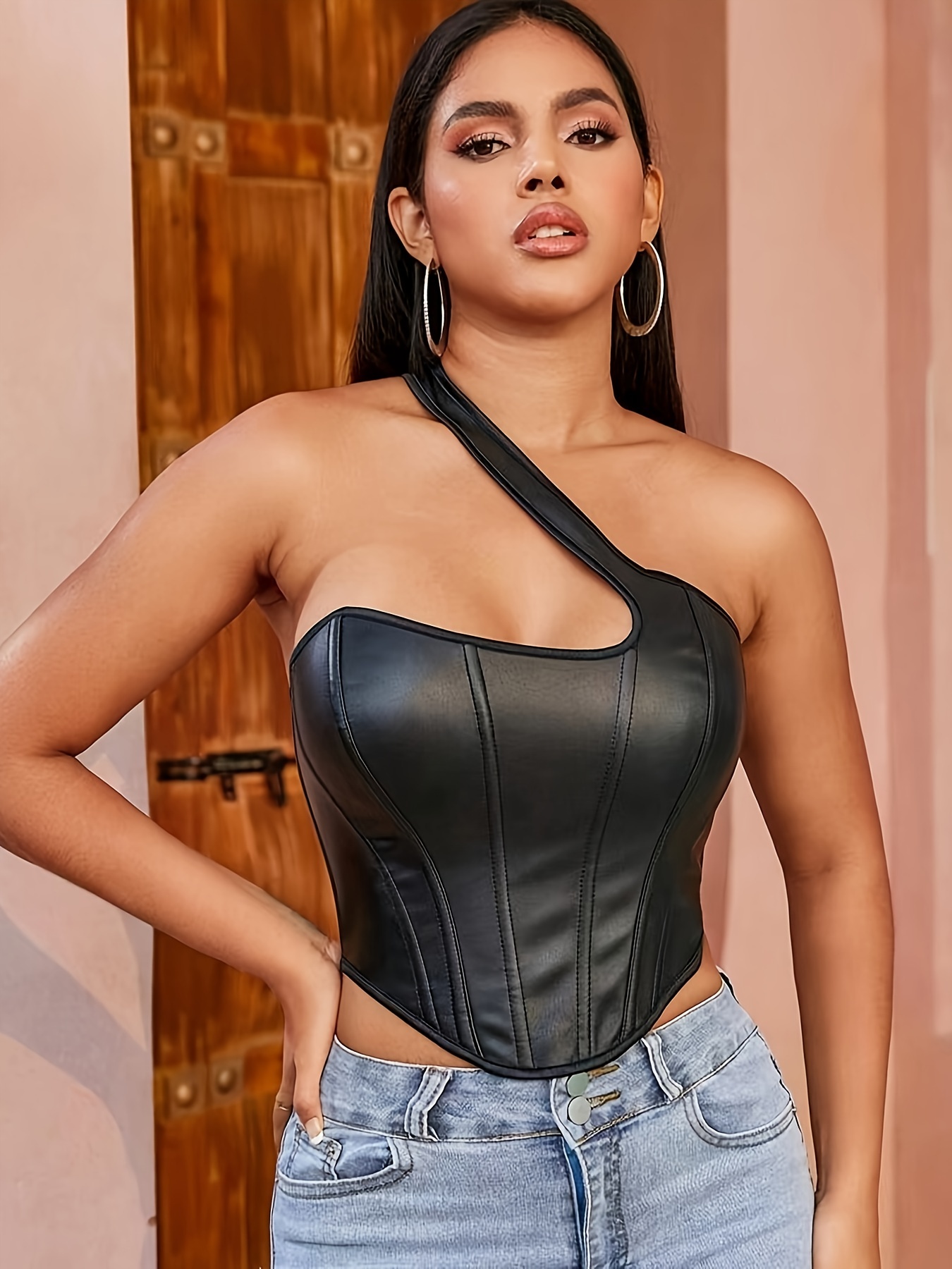 One Shoulder Strap Shaping Tops, Tummy Control Lace Up Slimmer Top, Women's  Underwear & Shapewear