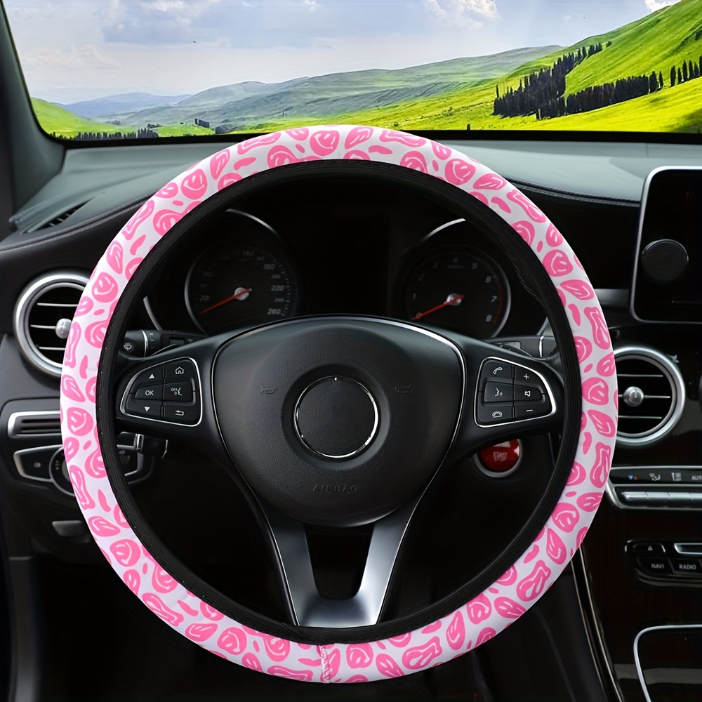 Elastic Fabric Car Steering Wheel Cover Breathable Black Blue Car  Accessories