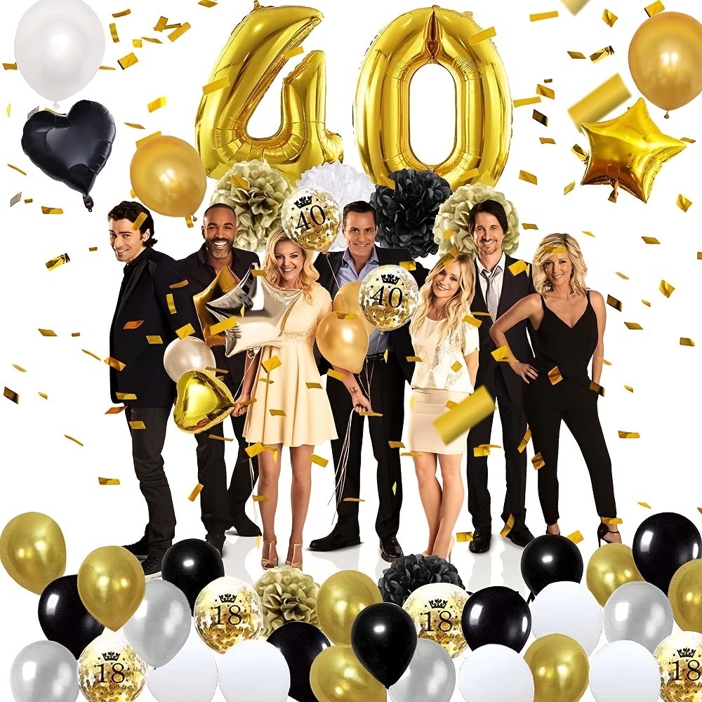Decoraciones de cumpleaños número 40 para hombres y mujeres, kit de  decoración de fiesta en negro y dorado, pancarta de feliz cumpleaños,  globos