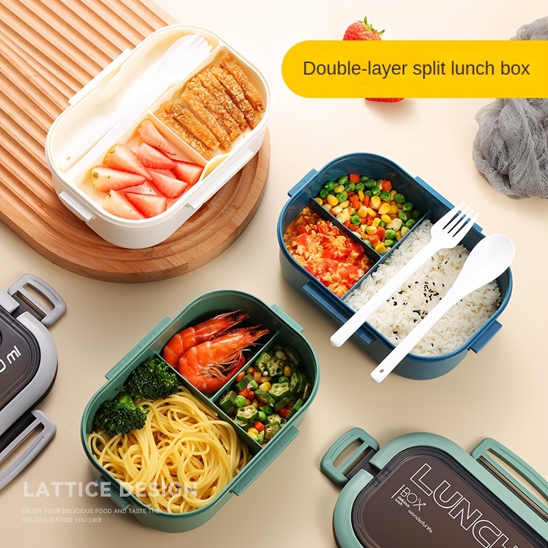 Lunch Box With Cutlery Set, Bento Box, 3 Compartments Food Container,  Microwave Safe, For School Students And Office Workers, Kitchen Gadgets,  Kitchen Accessories, Travel Accessories - Temu
