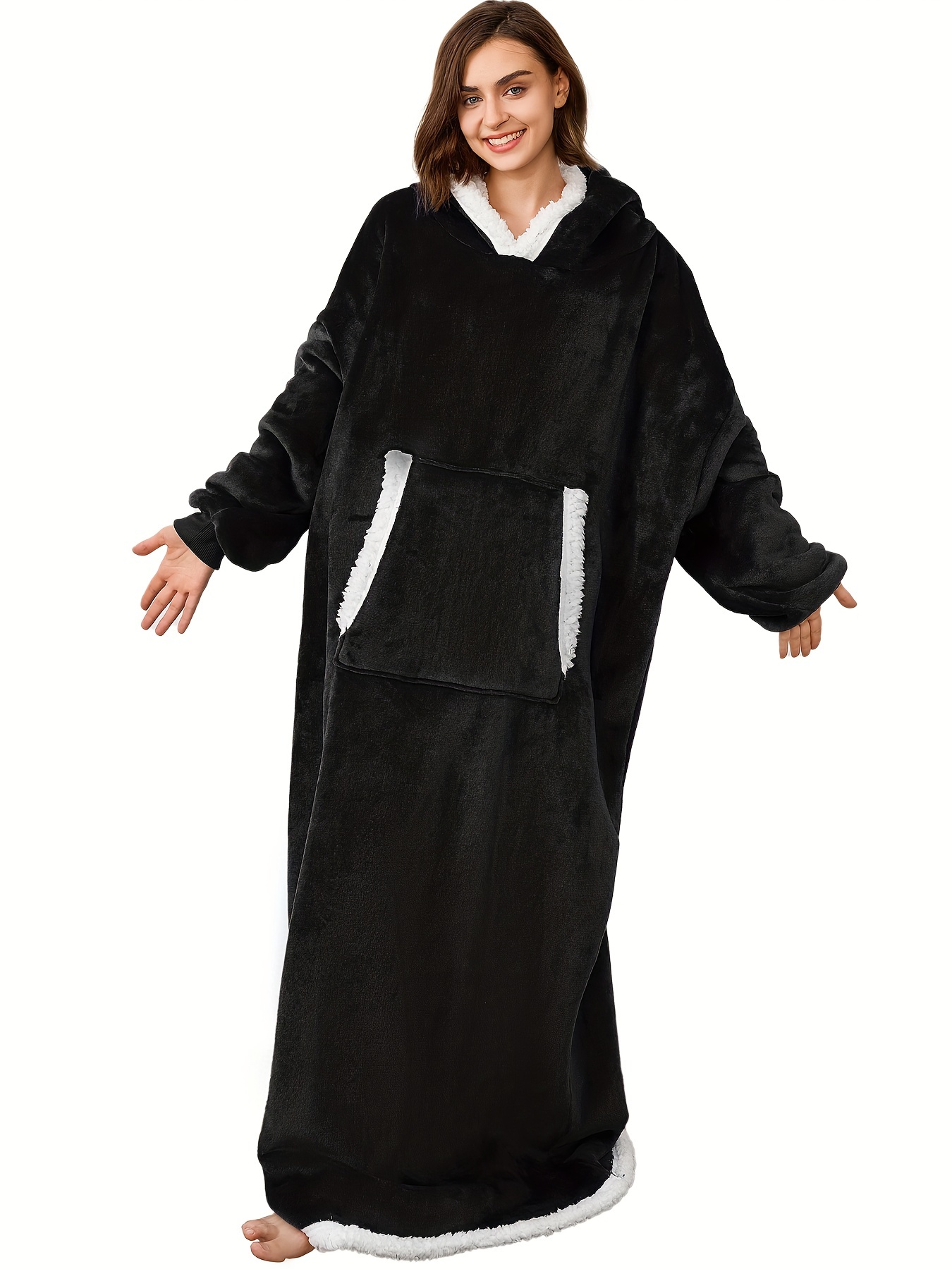 Plus Size Casual Loungewear Robe Women's Plus Sherpa Fleece - Temu Canada