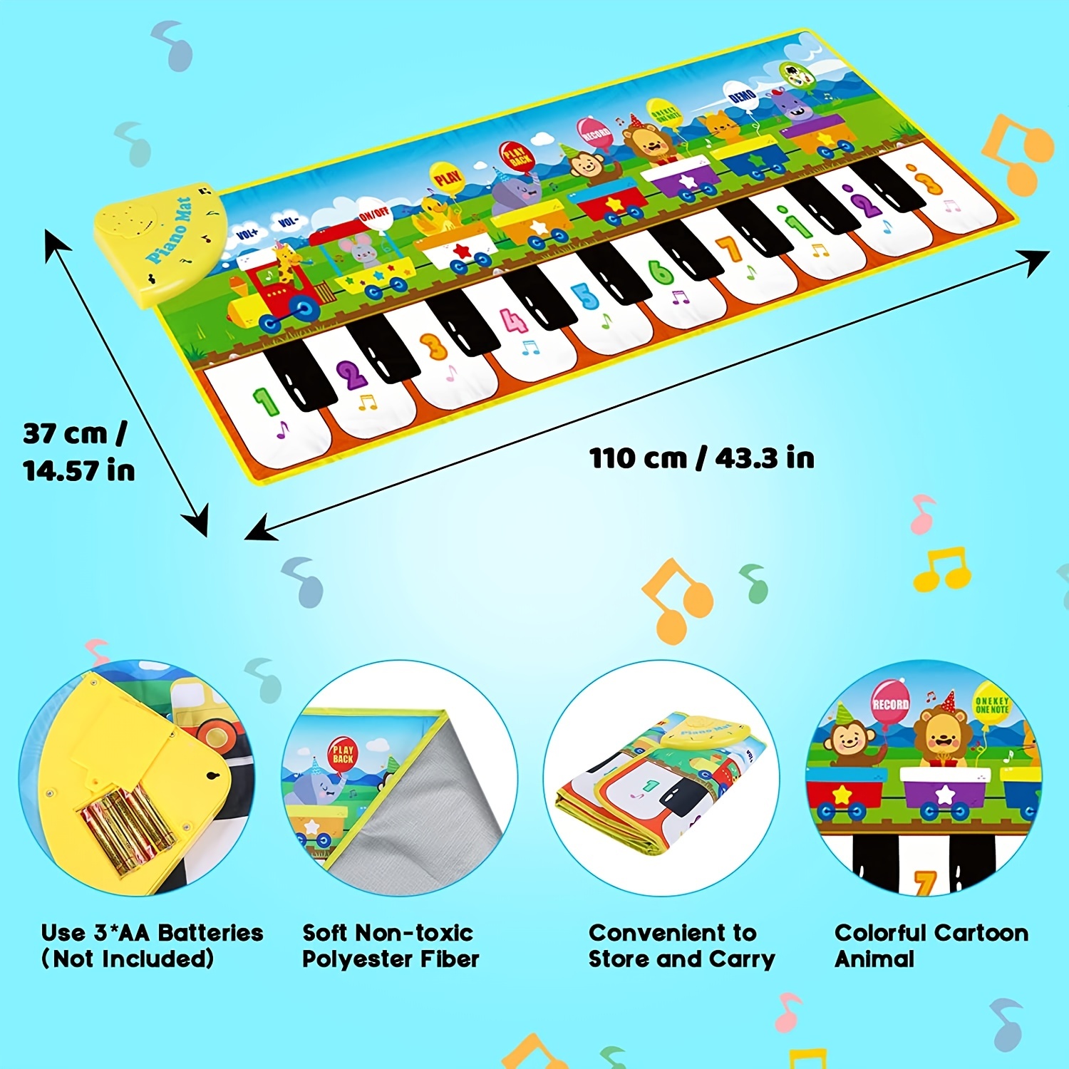 Alfombra Piano Touch Musical 85x30cm Juguete Mat Animales