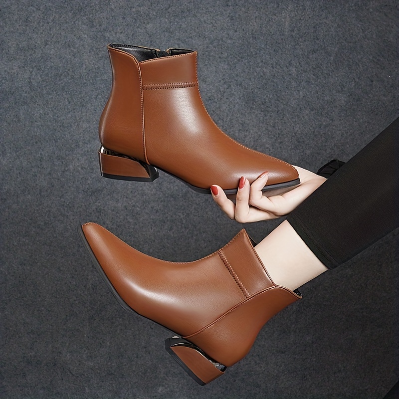women's classic chunky low heel boots trendy pointed toe