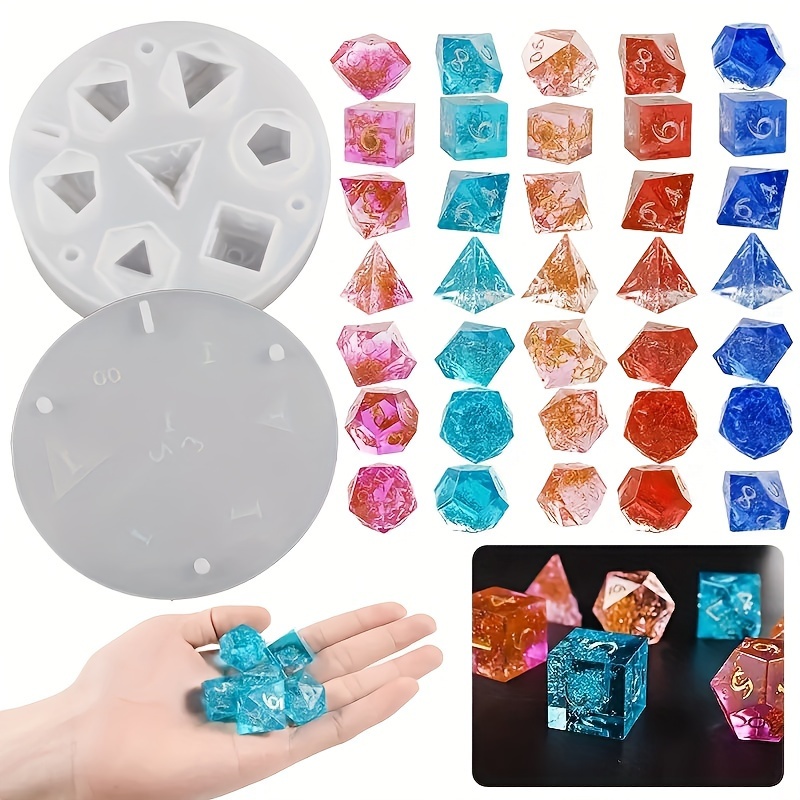 2Pcs DIY Dice Silicone Mold 7 Shapes Polyhedra Dice Resin Mould