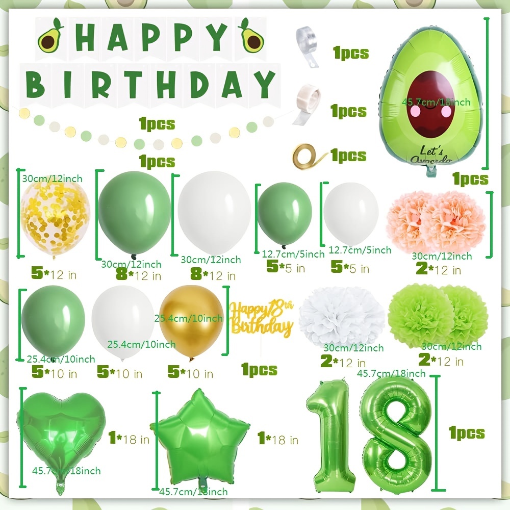 Décorations de fête d'anniversaire Or vert avec ballons vert avocat