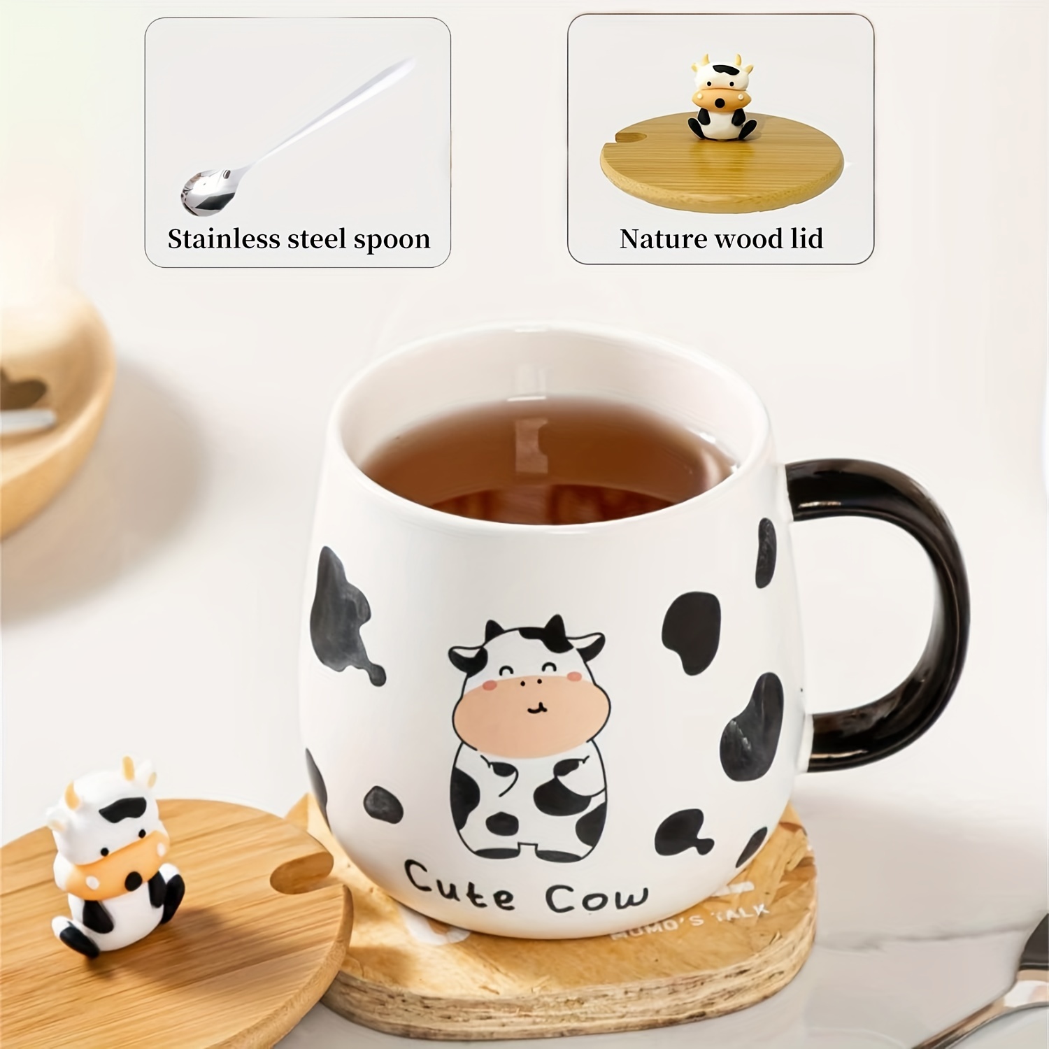 Kawai Animal Shaped Ceramic Coffee Cups,3D Tea Coffee Cups With Lids And  Spoons For Valentine'S Day,Mother'S Day,Birthdays,Girls And Women 