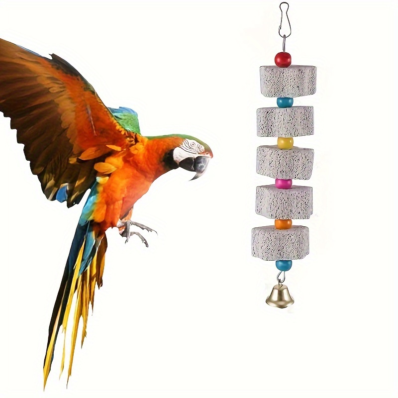 Parrot Chewing Toy - Bird Beak Grinding Stone with Bell And Calcium Supplement Mineral Food String. Bird Toys, Bird Cage Additions, Suitable for a Variety of Small Animal Toys