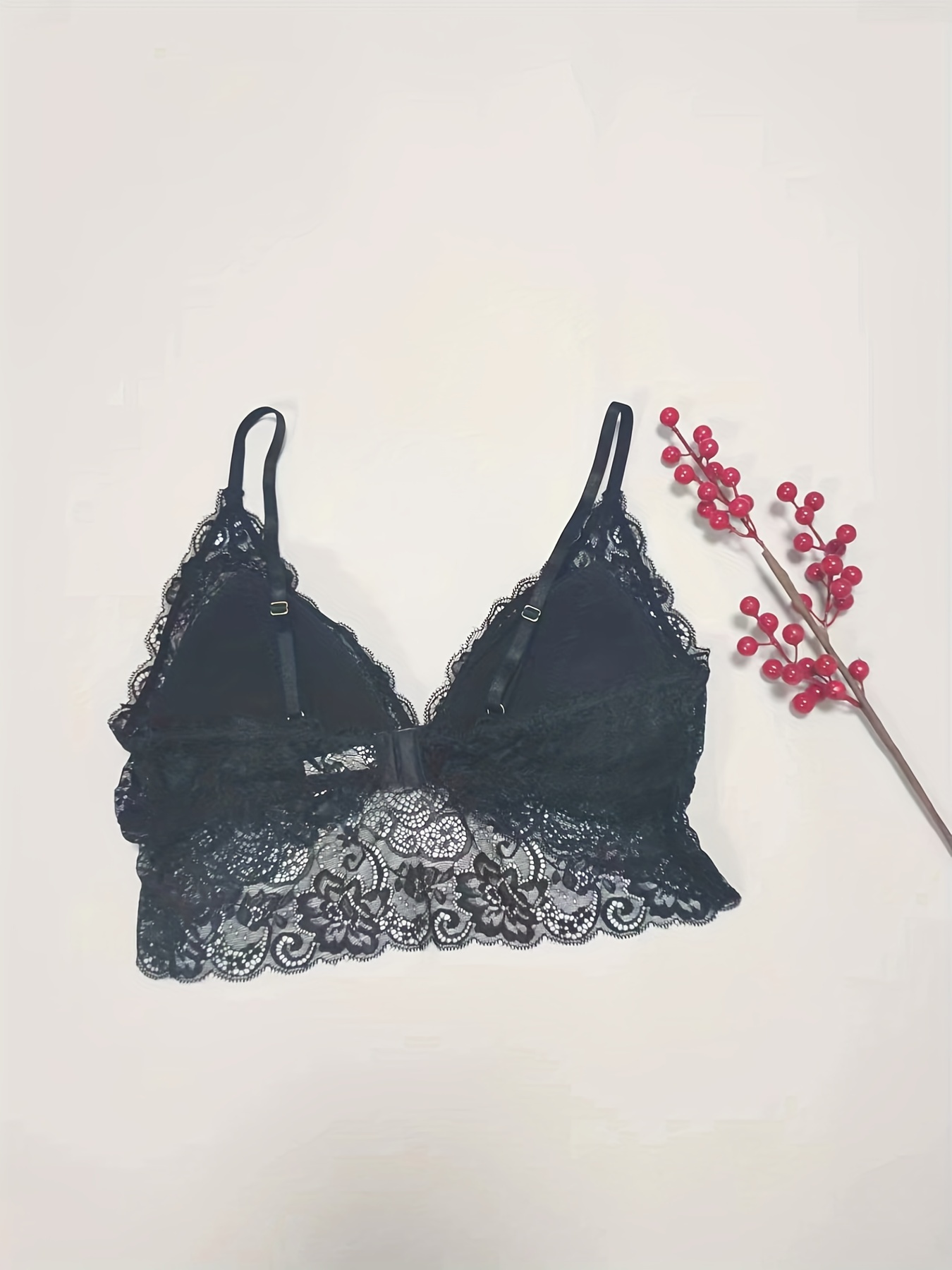 Plus Size Sexy Bralette, Women's Plus Floral Jacquard Contrast Lace High  Stretch Longline Bra