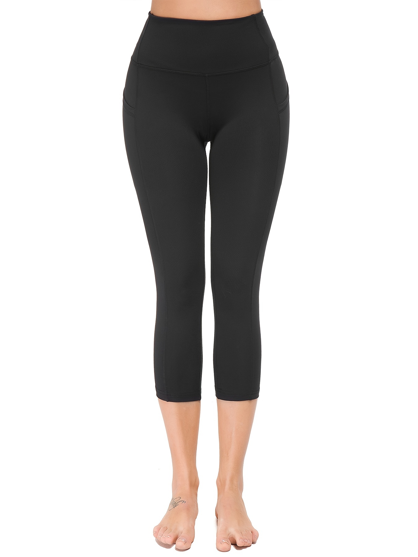 Women's High Waist Capri Leggings With Stretchy Side Pockets - Temu