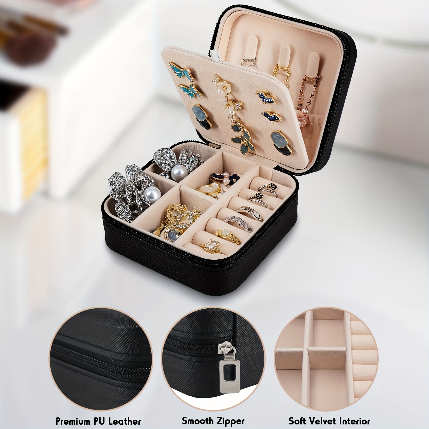 Portable Mini Jewelry Storage Box Travel Organizer Jewelry Case Leather Storage  Earrings Necklace Ring Jewelry Organizer