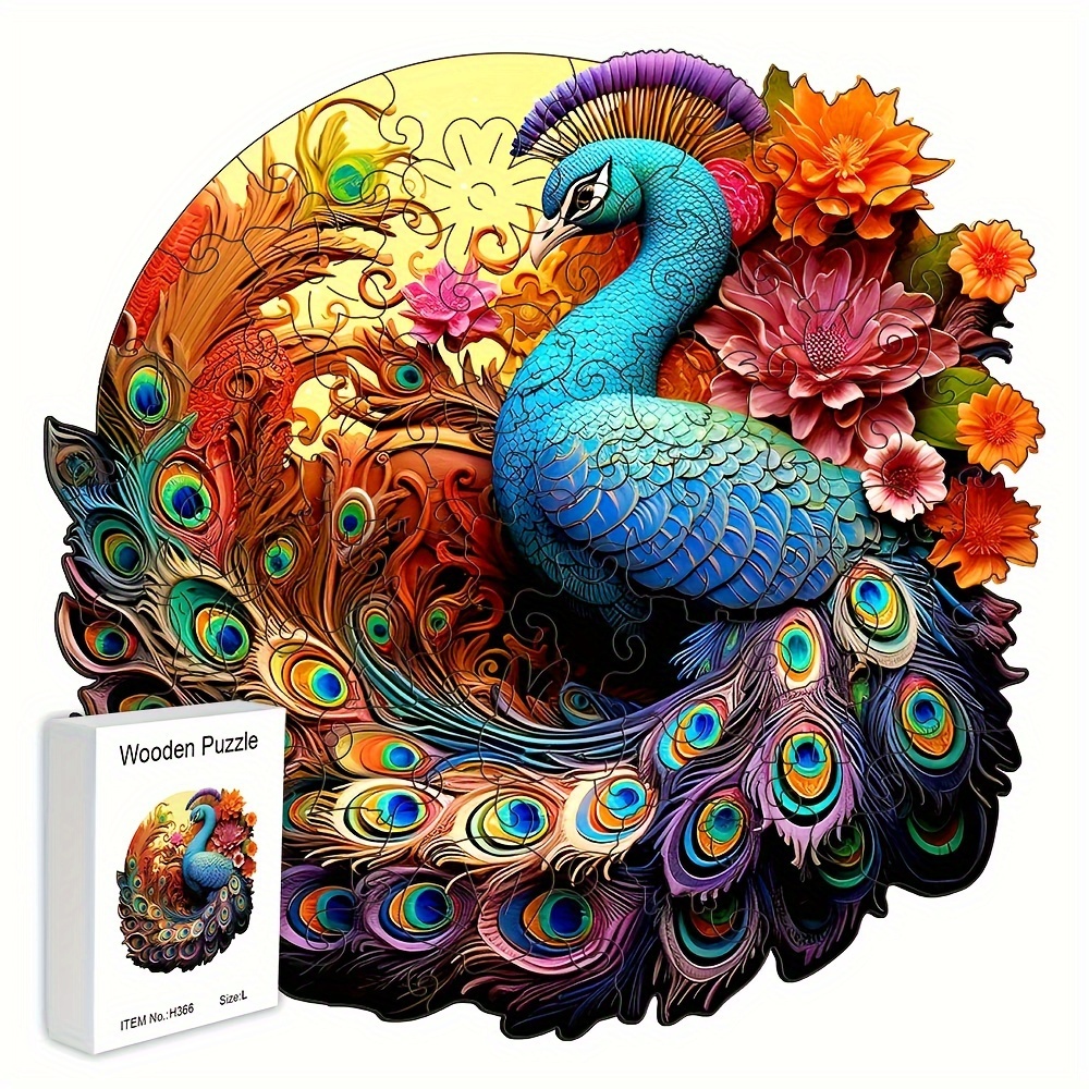 Wooden Jigsaw Puzzle Colorful Peacock Gift Box Exquisite - Temu Canada