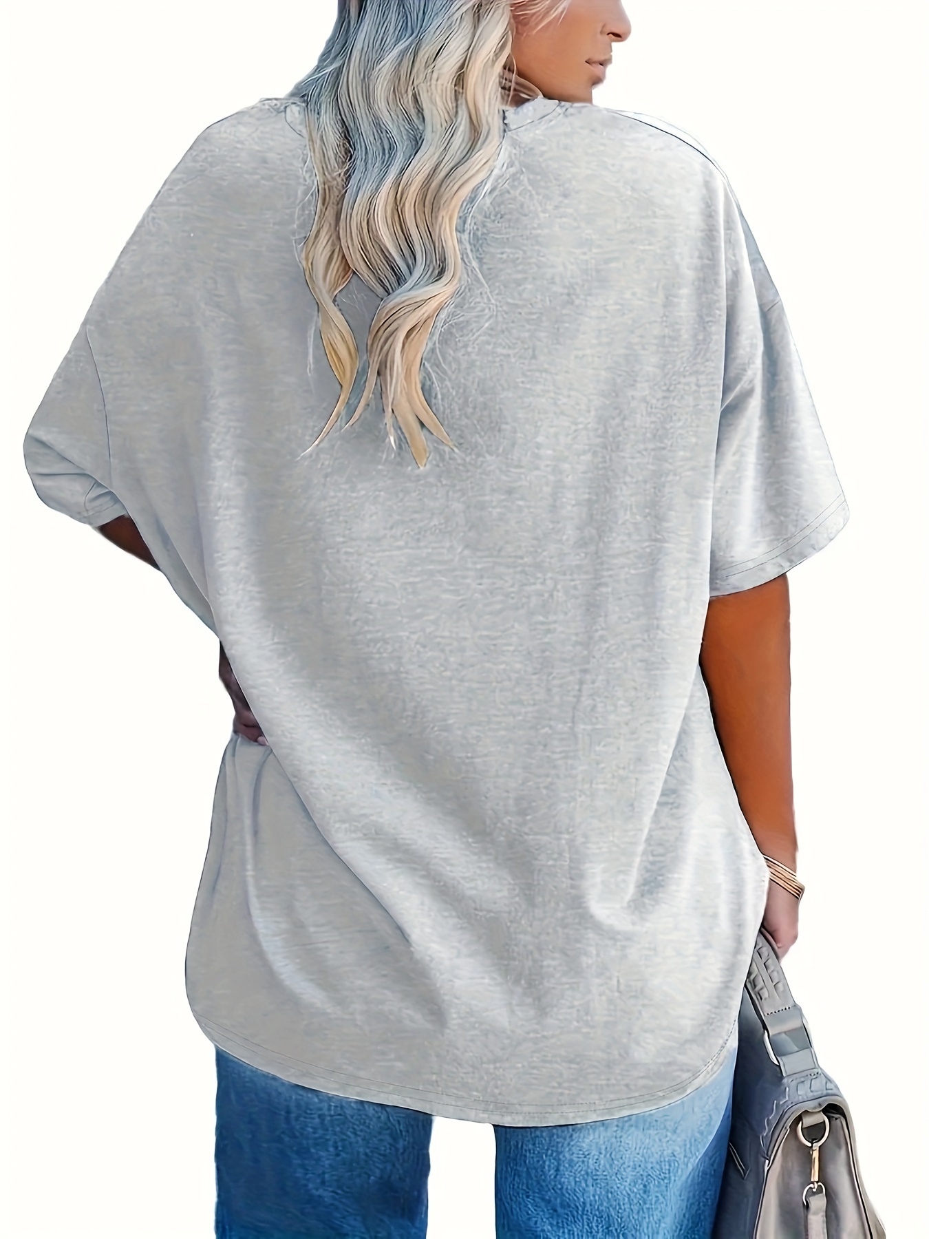 Plus Size - Women'S Plus Size V-Neck Casual T-Shirt - Short Sleeve, White with Black Letter Print, Lightweight Summer Tee for Casual Attire, Ladies T Shirts