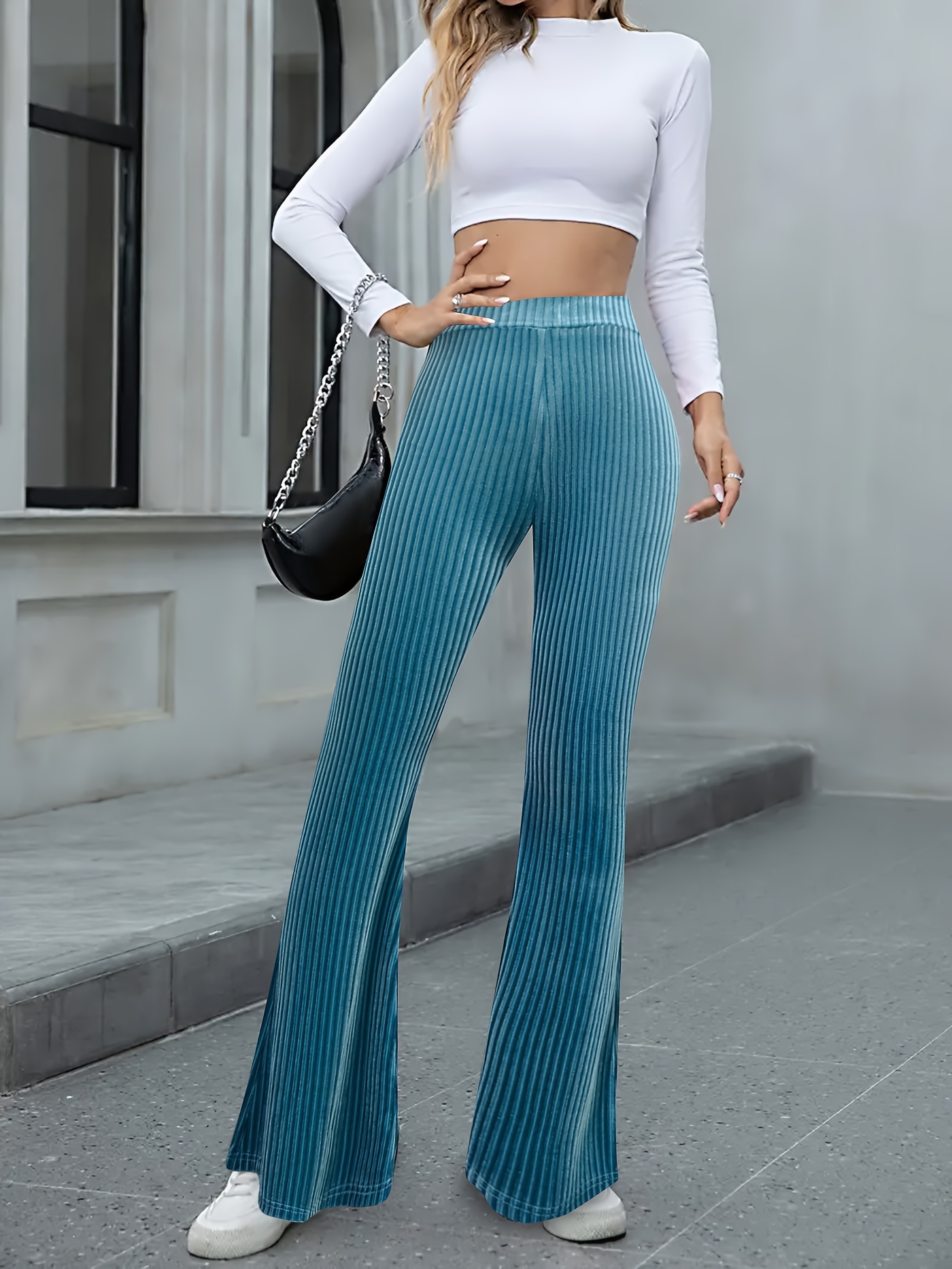 Ribbed Flared Pants Casual Flare Pants Women's Clothing - Temu
