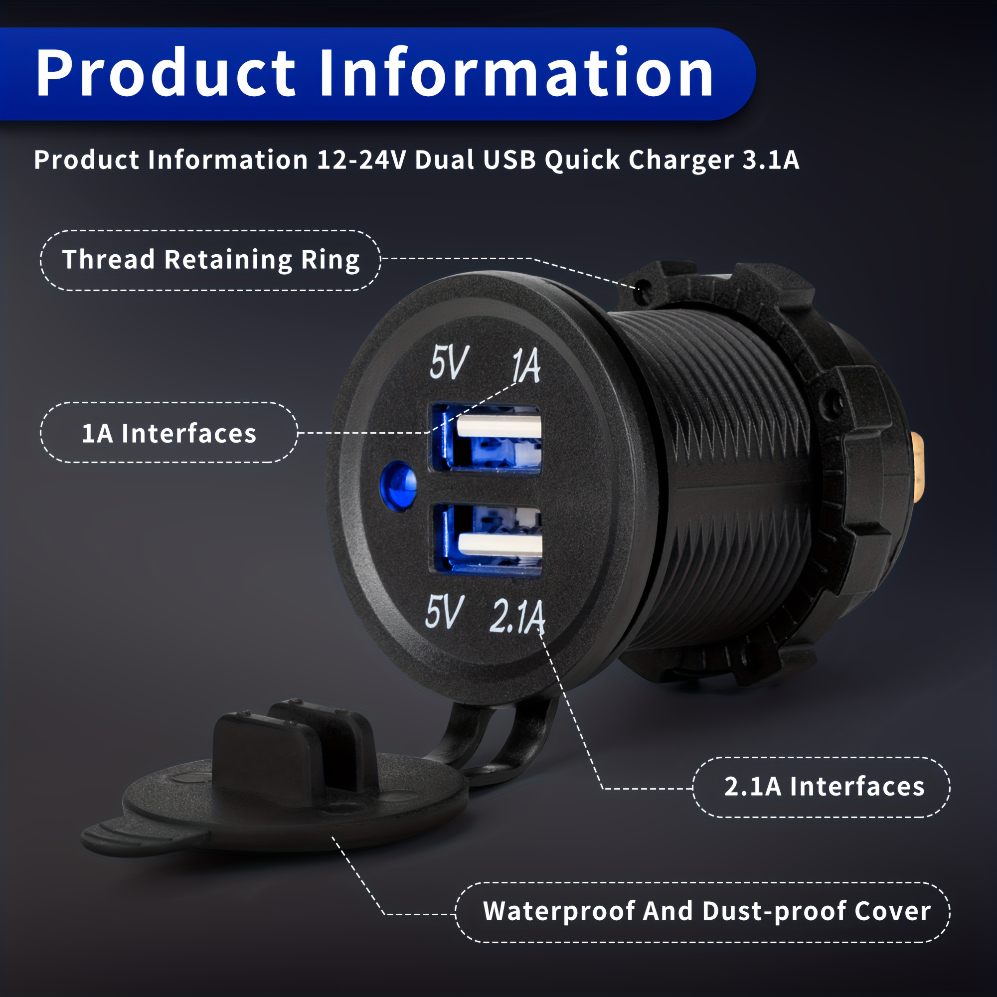 Power Outlet Dual Usb Charger Socket Waterproof 12v 24v Car - Temu