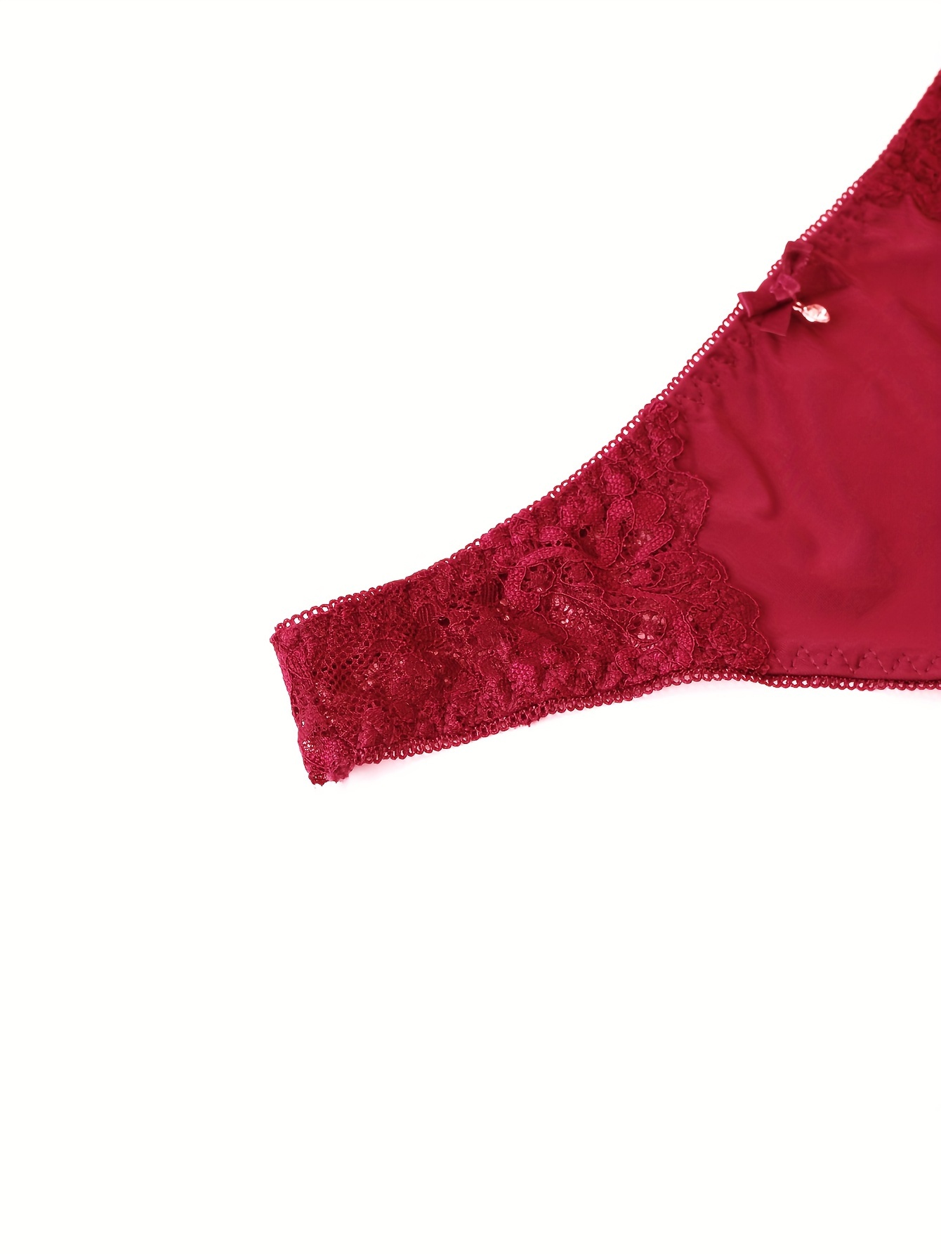 Hot Plain Red Lace Bra Thong Panty Bow Rhinestone Decor - Temu