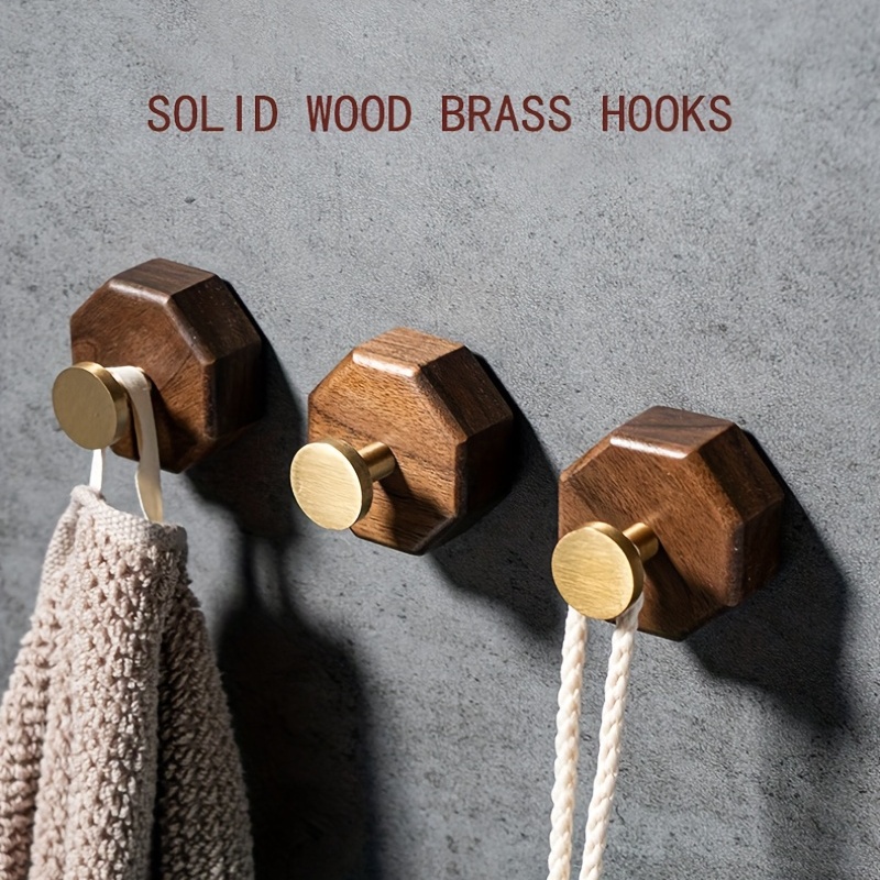 Strong Adhesive Wooden Brass Wall Hook Wardrobe Coat Shoes - Temu