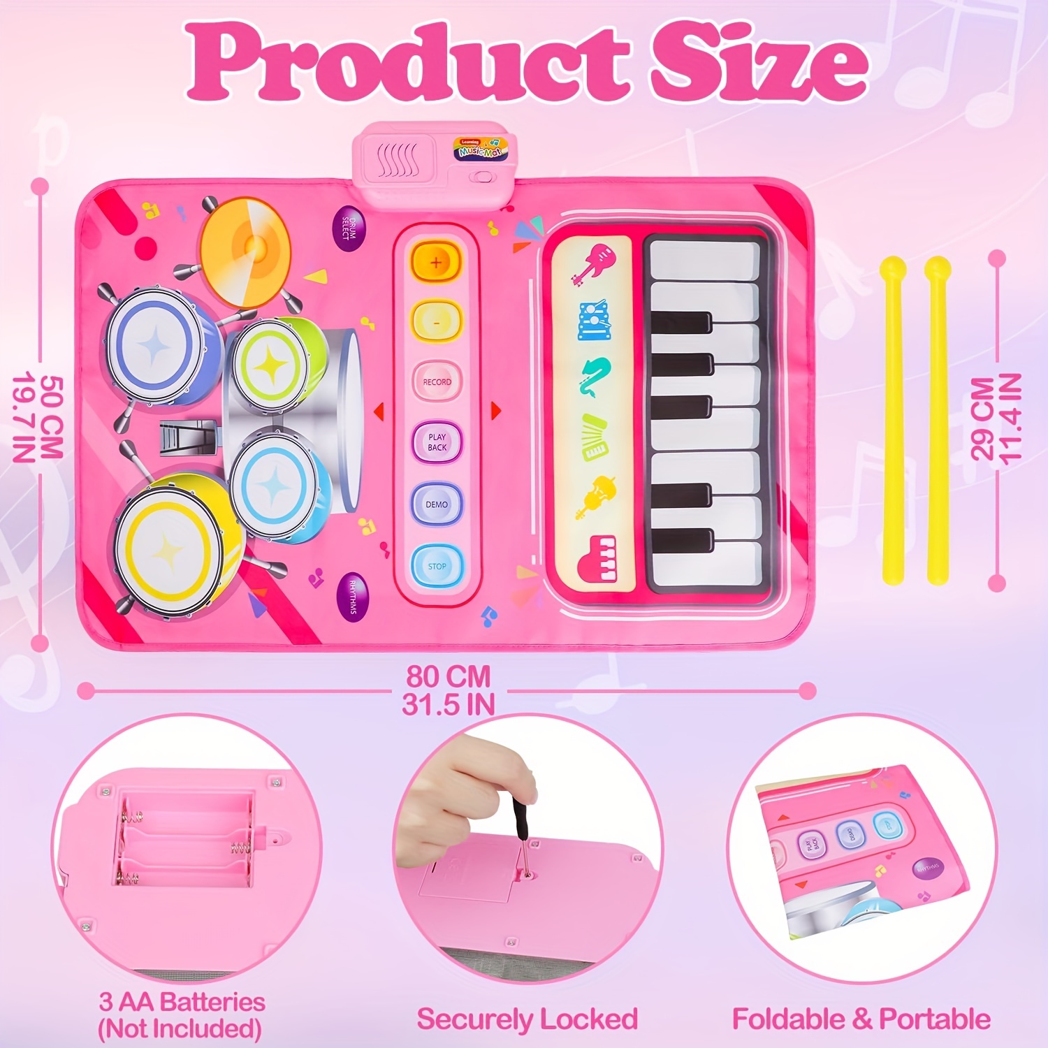 Jouets de piano rose pour les filles de 1 an et plus Cadeaux d'anniversaire  tout-petit Piano Musique Jouet Instruments avec 24 touches et microphone