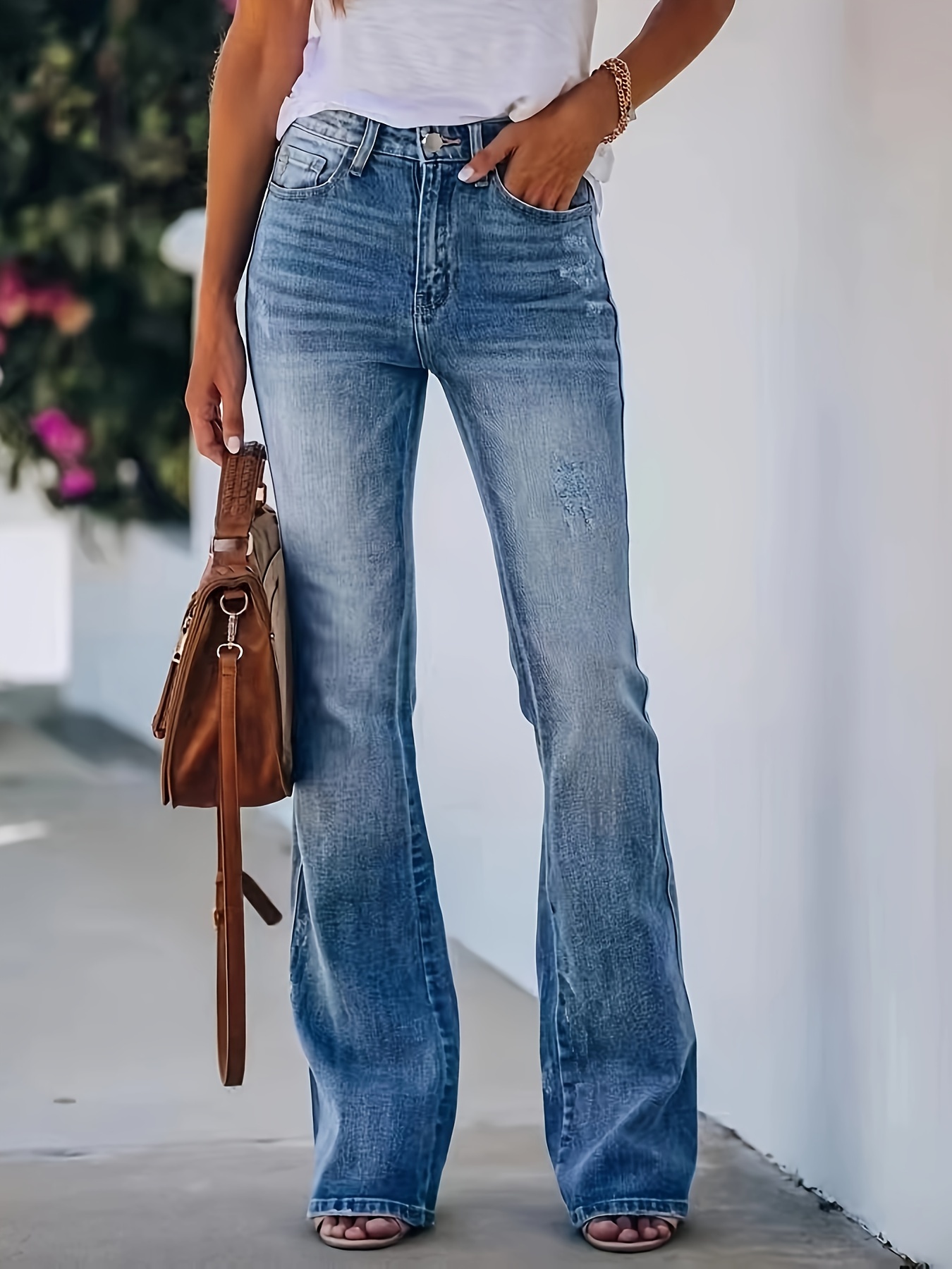 Single Breasted Button Bootcut Jeans, High Waist Slant Pockets Pintuck  Jeans, Women's Denim Jeans & Clothing