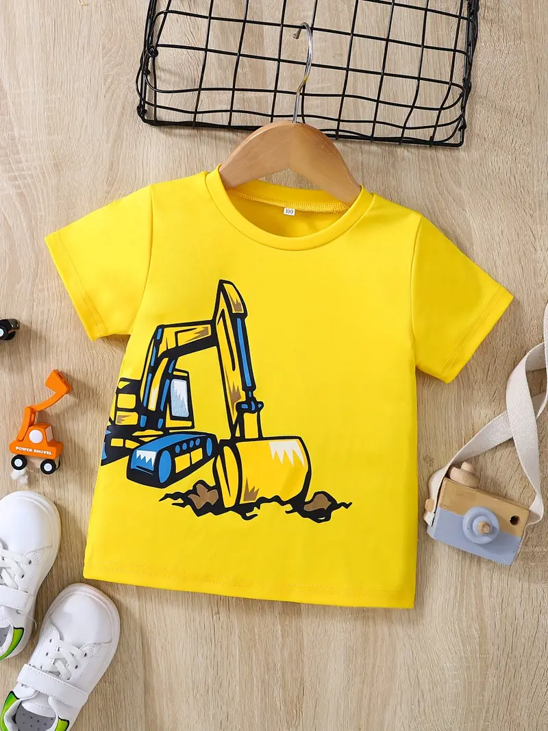 Camisetas que van los niños pequeños manga larga amarilla excavadora  camiseta