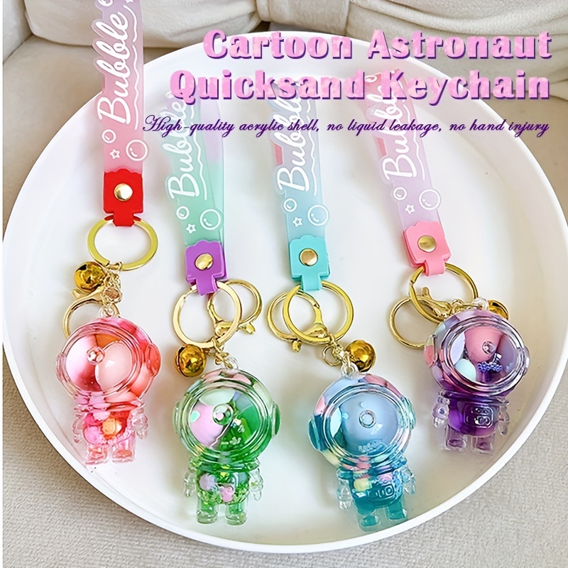 Creative Acrylic Jelly Beans Keychain Liquid Quicksand Sequin Astronaut Key  Ring for Women Couple Kids Bag Charm Keyfob Gifts