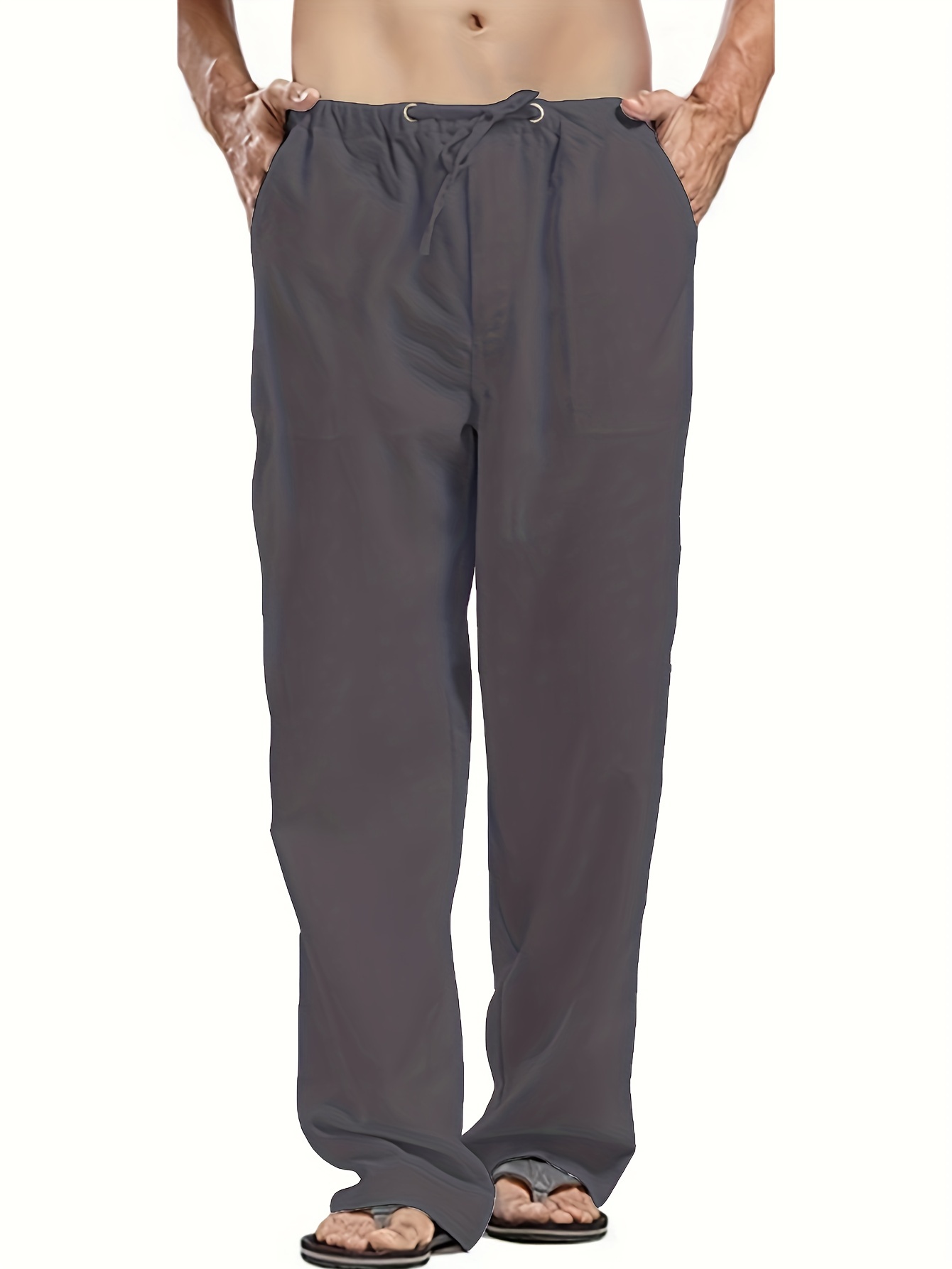 Long Pants For Men Fashion Men Casual Work Cotton Blend Pure Elastic Waist  Long Pants Trousers Khaki Xxl,ac6496