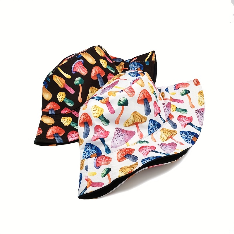 Reversible Mushroom Print Bucket Hat Hip Hop Fisherman Cap