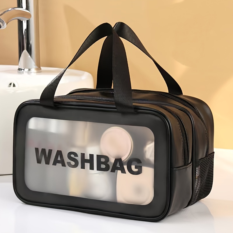 Waterproof Double Layer Clear Toiletry Bag Organizer - Black