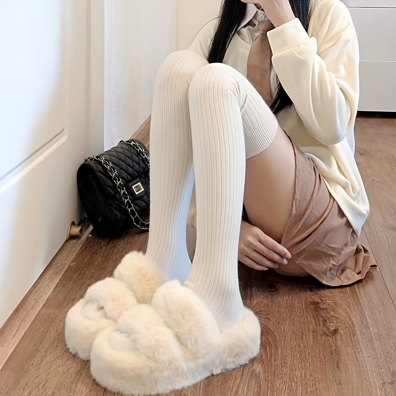 1/2/3 Pairs Women's Japanese Vertical Stripe Thigh-High Socks - Thick Insulation Winter Warmth, Black & Grey Solid Color, Durable Comfort Fit for Casual & Formal Outfits, Versatile Legwear, Comfortable Wear