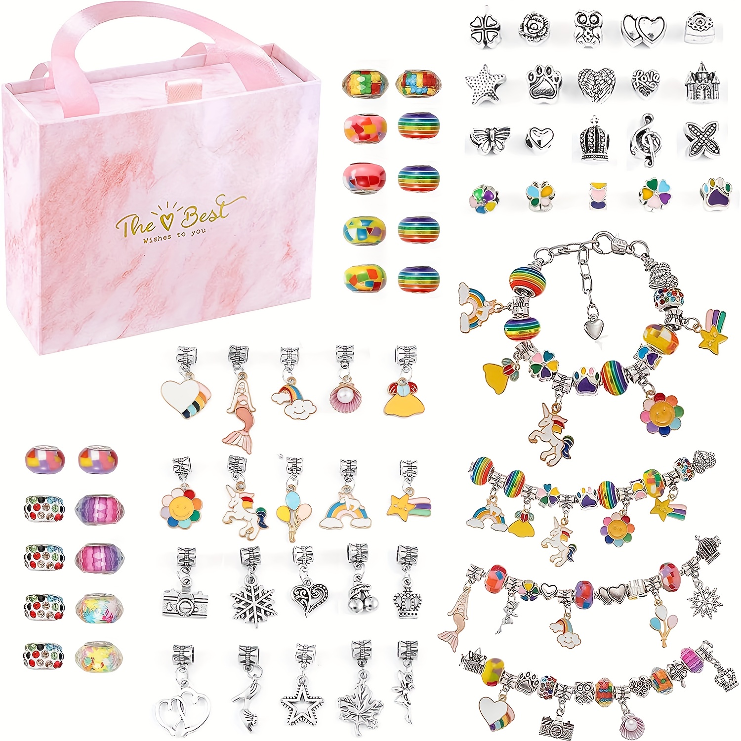 112PCS Charms Bracelet Making Kit,Jewelry Kits for Teens Girls with rainbow  fish tail DIY Gifts for Birthday Christmas New Year 