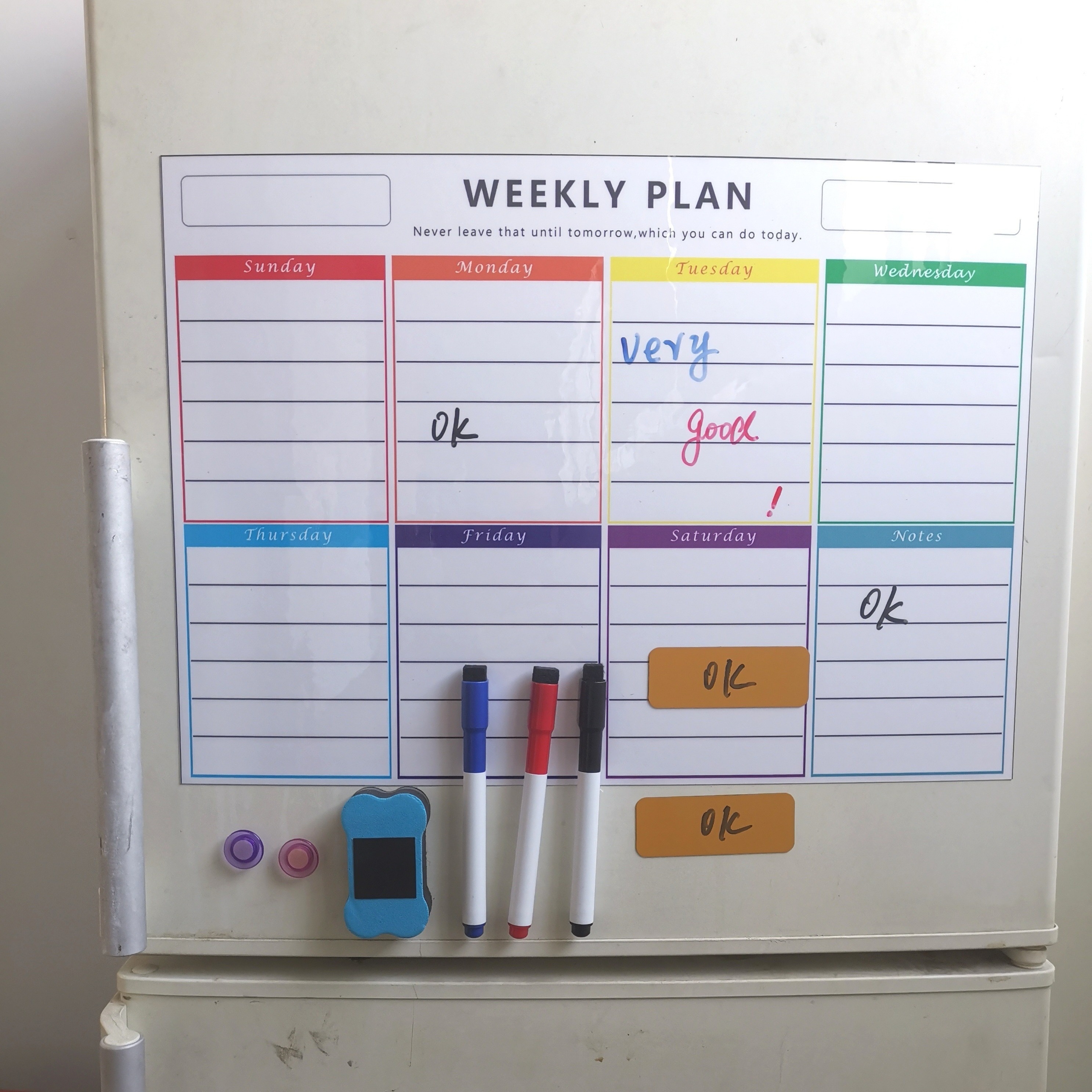 The Magnet Shop A3 Magnetic Weekly Planner Dry Wipe Whiteboard Planner for  Home, Office or Students With 4 Dry Erase Pens and Eraser 
