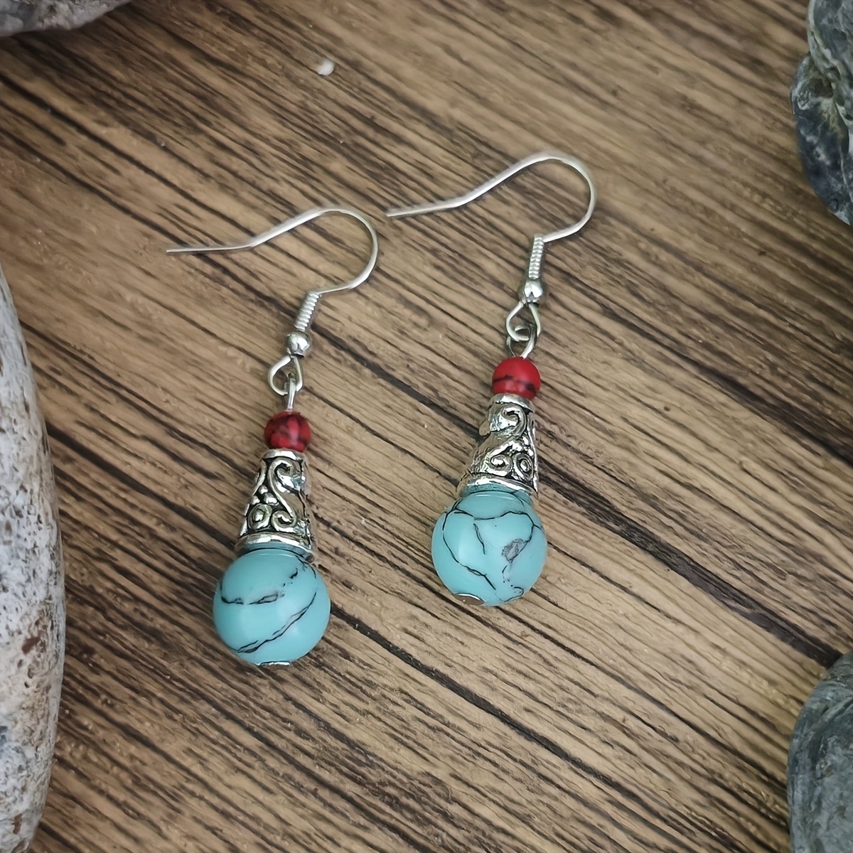Pair Synthetic Turquoise Drop Earrings, Exotic Style *'s Ear Jewelry