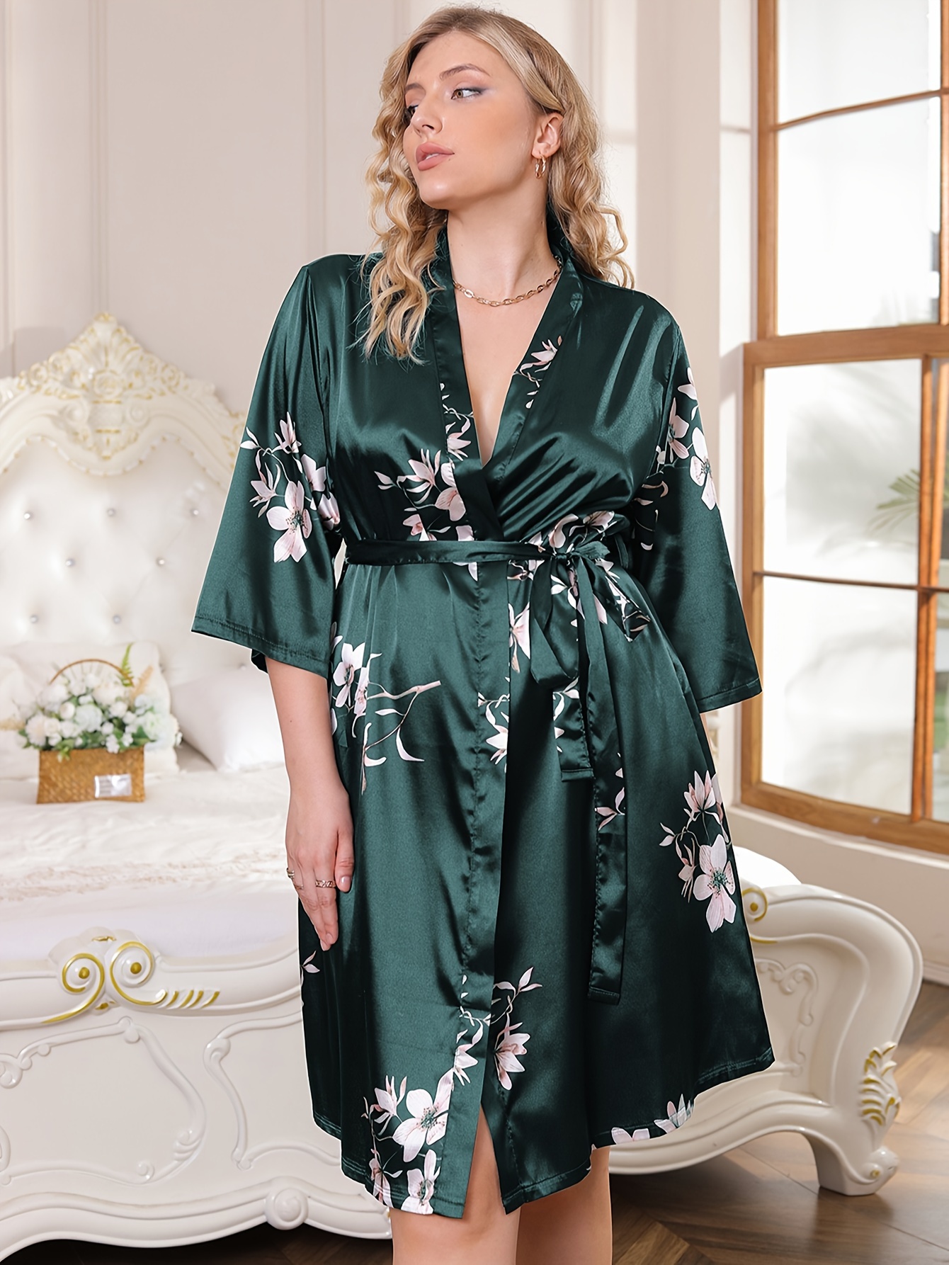 Dark green 2024 satin robe