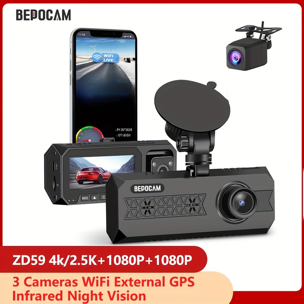 Zd80 1080p+1080p Dash Cam 3 Cameras Built-in Gps Tracker 5g Wifi