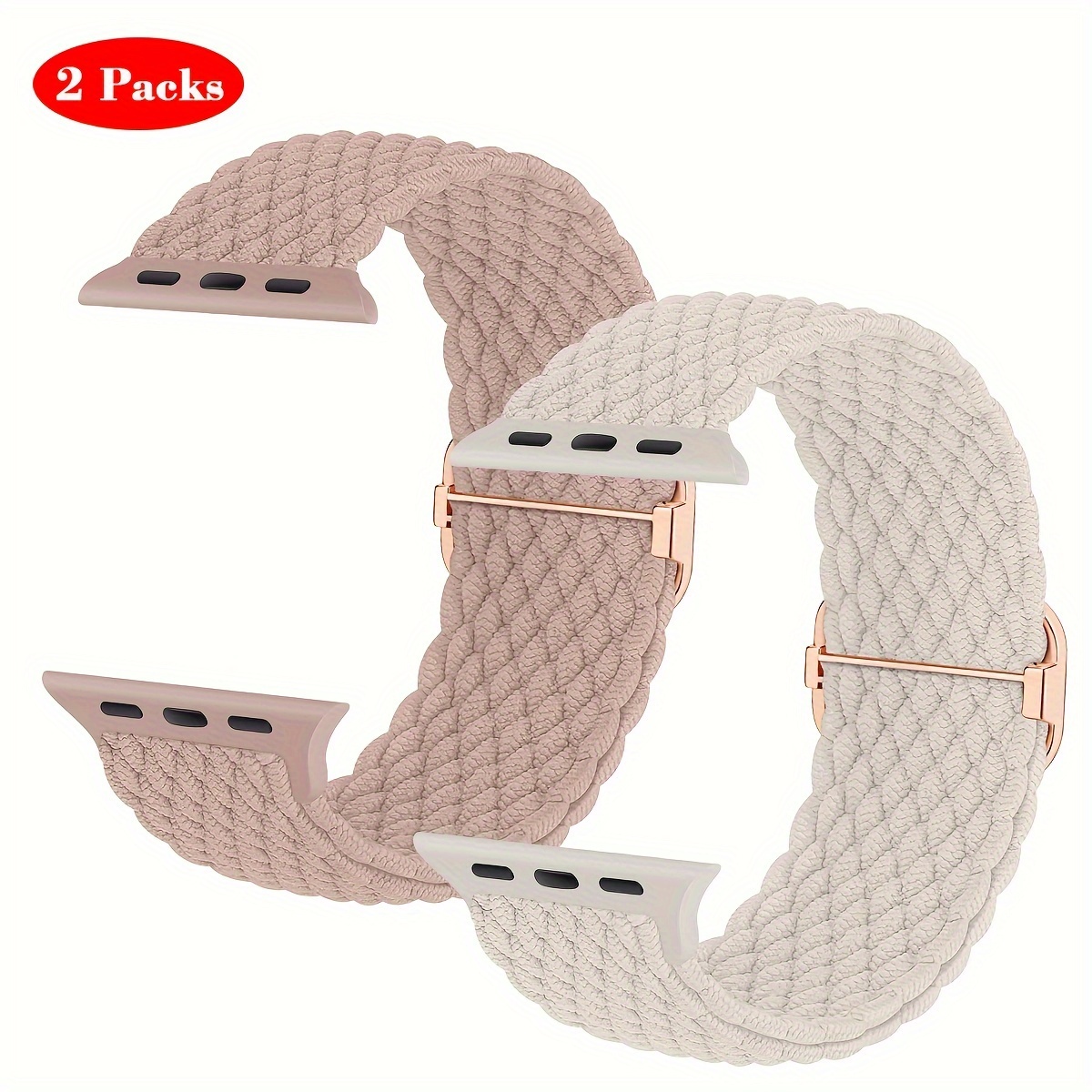 Image of 2 Pack Stretchy Solo Loop Bands Compatible With For Iwatch 46mm 45mm 44mm 42mm 41mm 40mm 38mm Men Women, Soft Nylon Elastic Braided Strap For Iwatch Ultra 2, Series 10/9/8/7/6/5/4/3/2/1 Se
