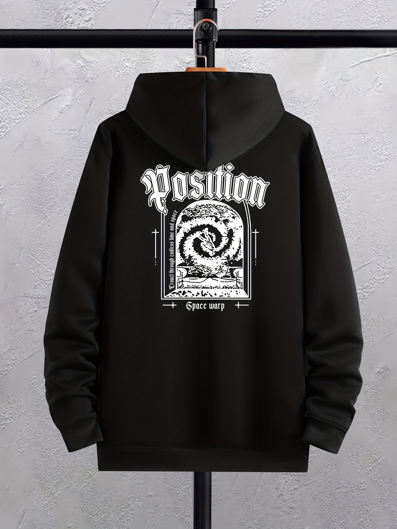 Position Men's Fleece Hoodie With Back Print, Comfy Stretch