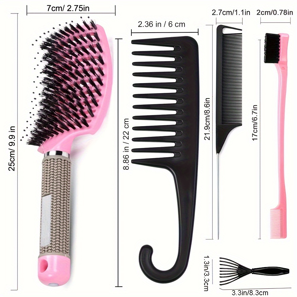 1pc Curved Vented Boar Bristle Styling Hair Brush & 1pc cleaning