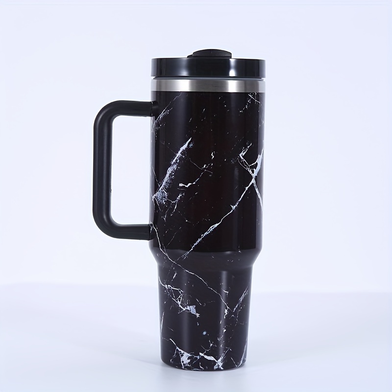 1pc Handle Stainless Steel Insulated Travel Mug With Straw, Can Be Used For  Car, Available In Black, Pink, Gray, Green, White, Purple Colors - Black