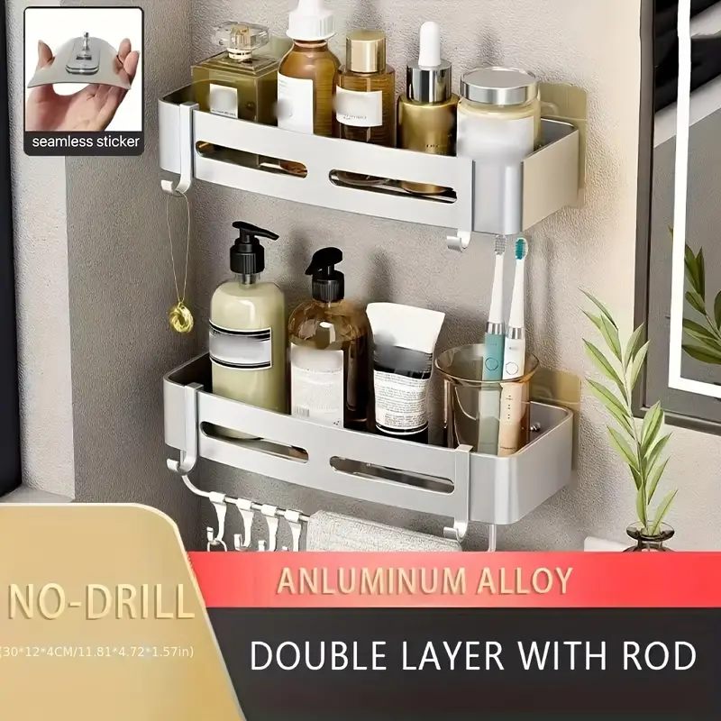 Non drill Aluminum Bathroom Storage Rack Wall mounted - Temu