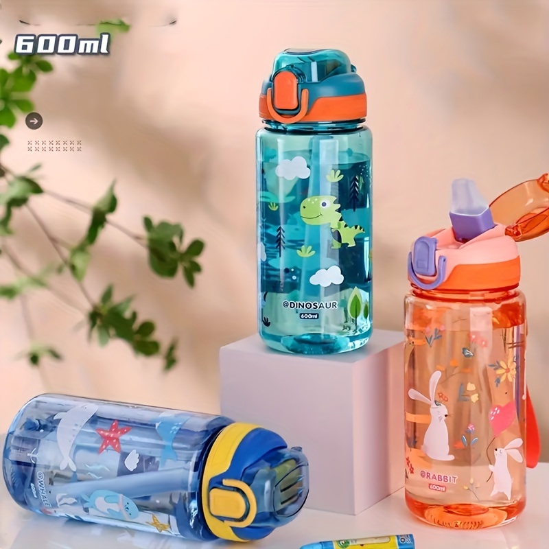 Kids Children Straw Water Bottle Plastic Drinking Cup Leak Proof Portable  Sports Student School Suction Cup 16.2oz 480ml BPA Free