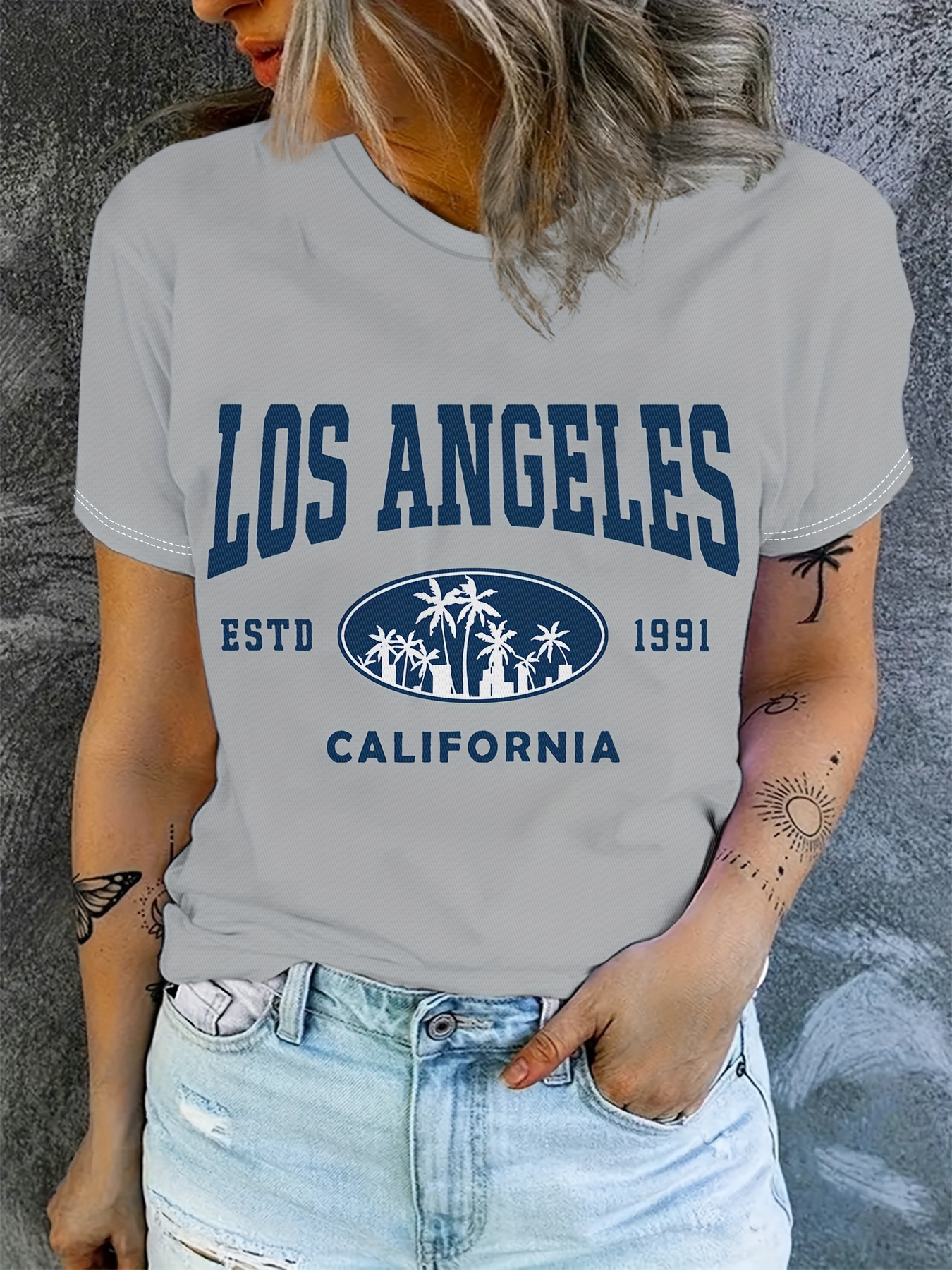 Camisetas Mujer Casual Manga Corta Cuello Redondo California - Temu