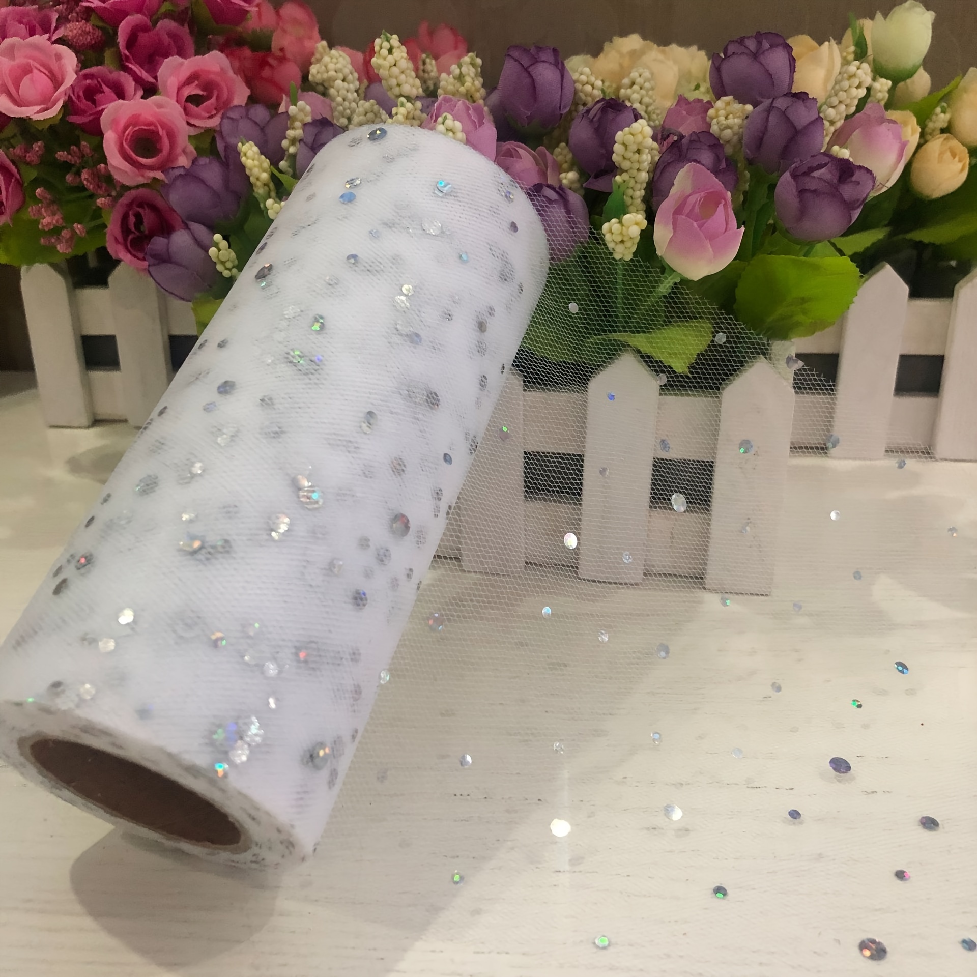 10 Yards Laser Sequins Tulle Roll Organza Party Decoration - Temu