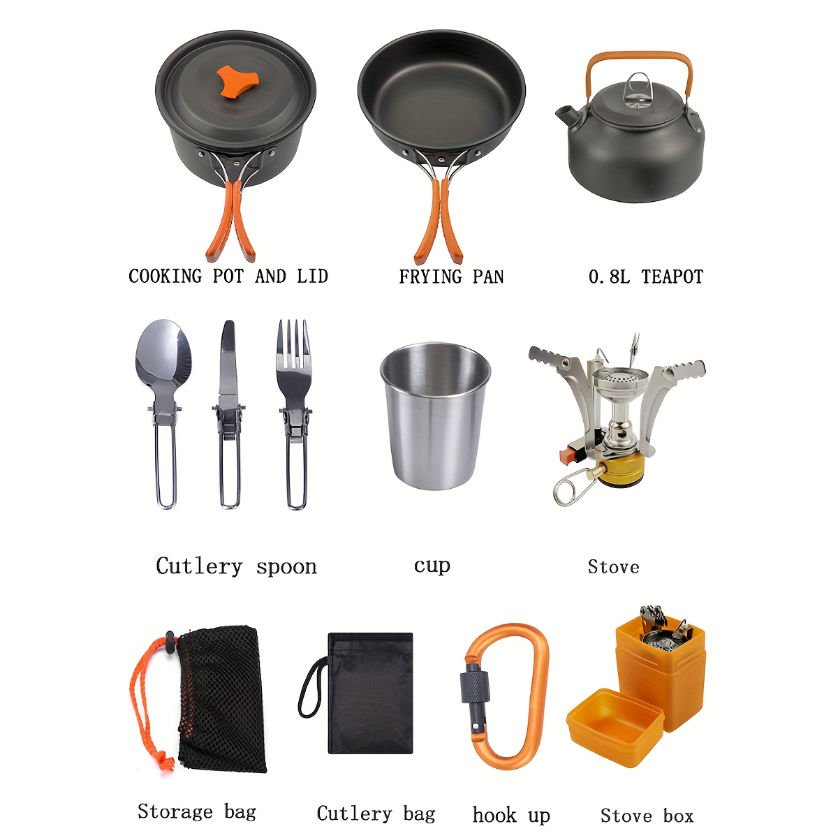 10pcs Set Camping Cookware Mess Kit Lightweight Kettle Pot Pan With 2 Cups  Fork Spoon Kit For 2 3 Persons Portable Camping Cookware Camping Equipment  - Sports & Outdoors - Temu