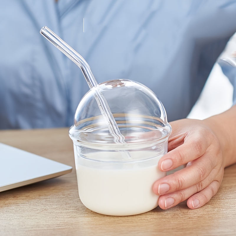 Small Glass Tumbler With Dome Lid And Straw Boba Tea Bottle - Temu