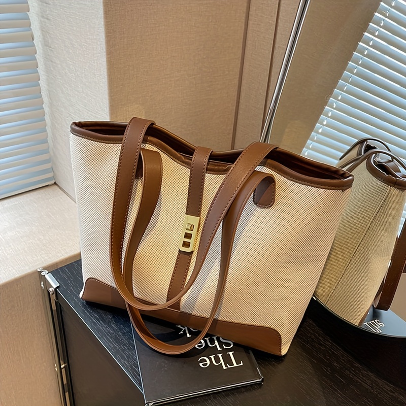 Simple Striped Bag One Shoulder Bucket Canvas Casual Tote Bag Large  Capacity Shopping Package Fashion Women Designer Handbag
