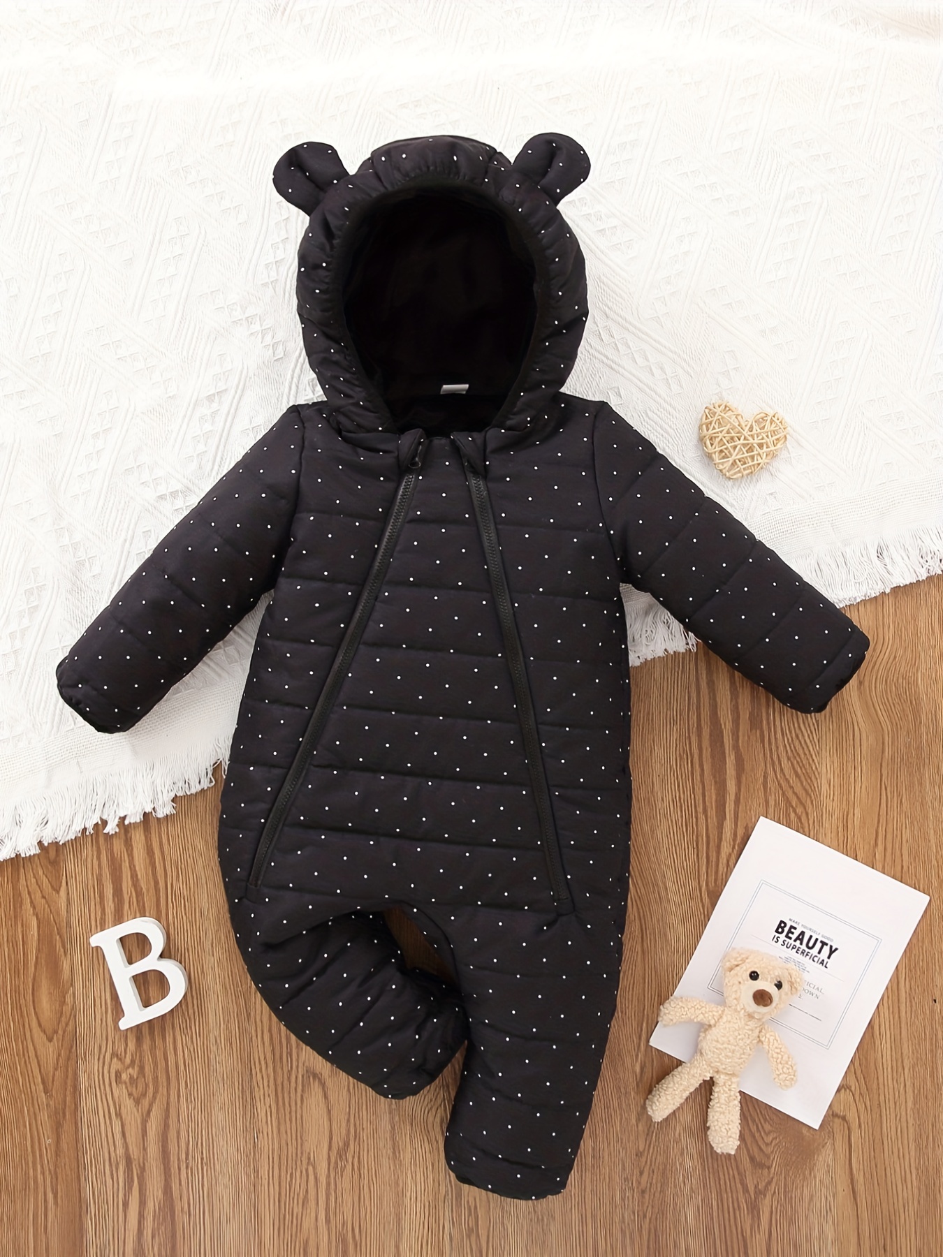 Baby's Winter Thick Double Zipper Hooded Bodysuit Thermal - Temu Canada